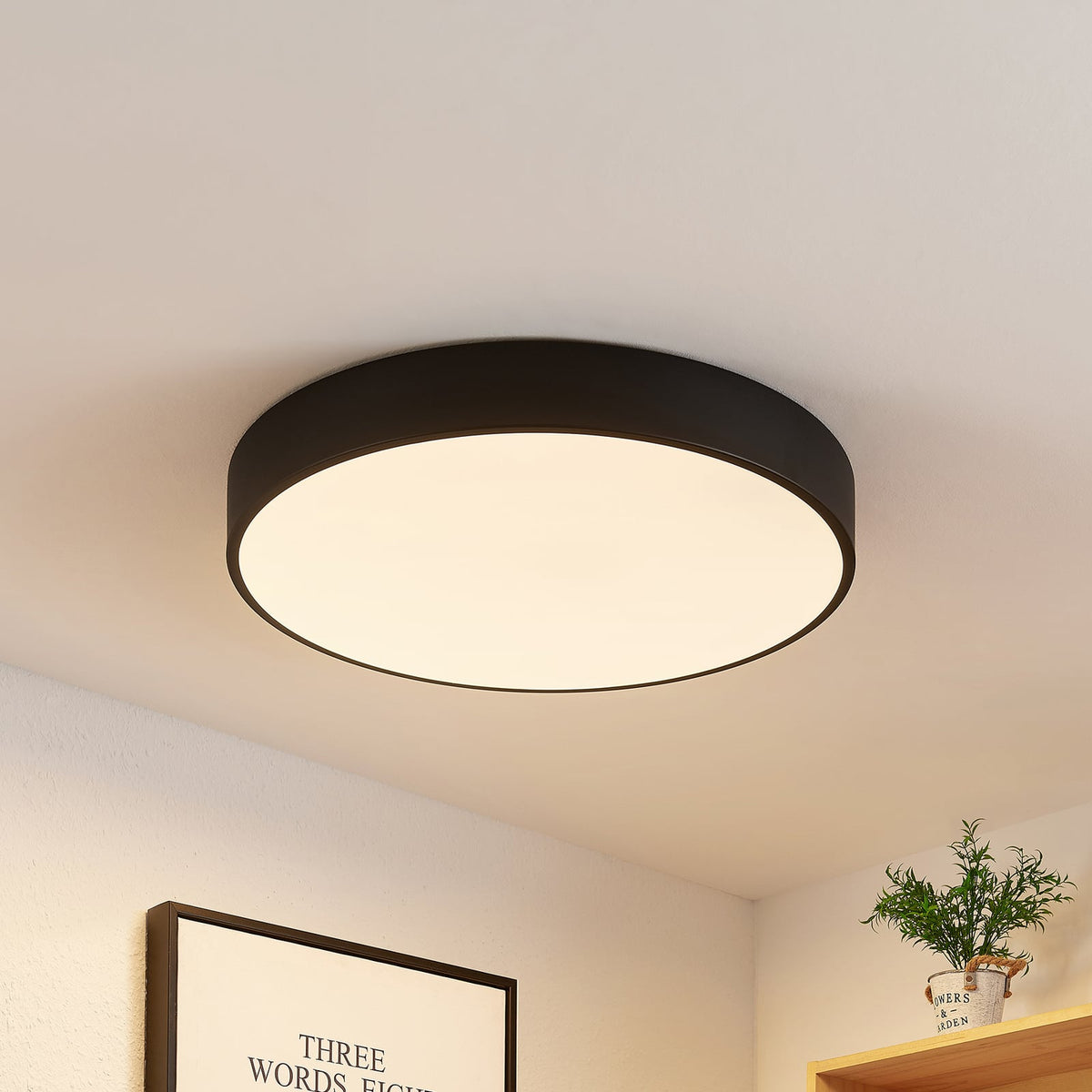 LED taklampe Simera dimbar svart Ø50 cm front