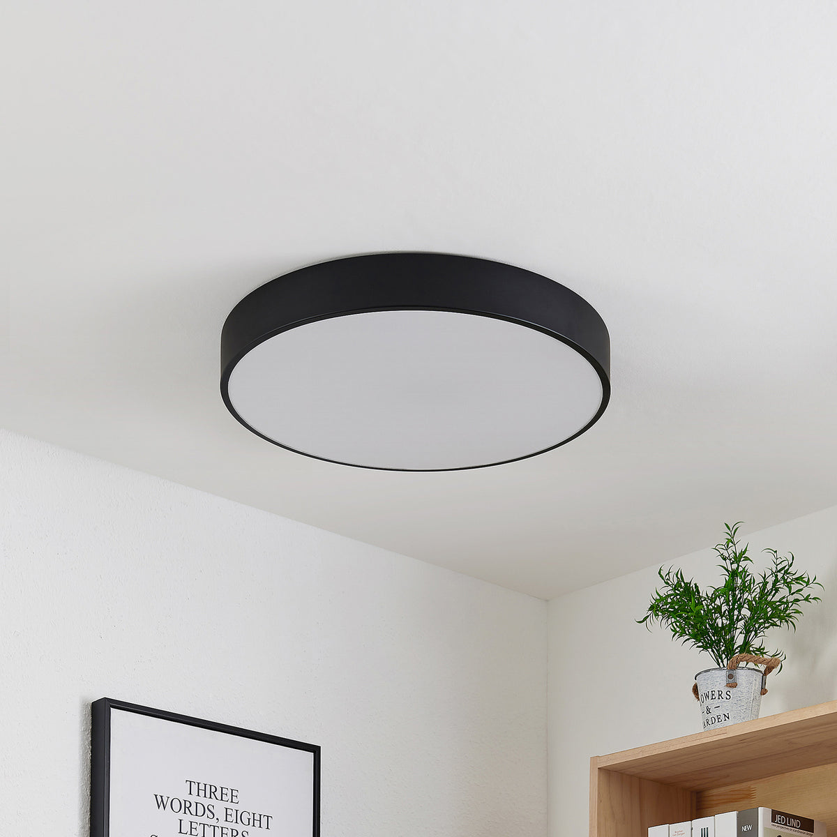 LED taklampe Simera dimbar svart Ø50 cm bakside