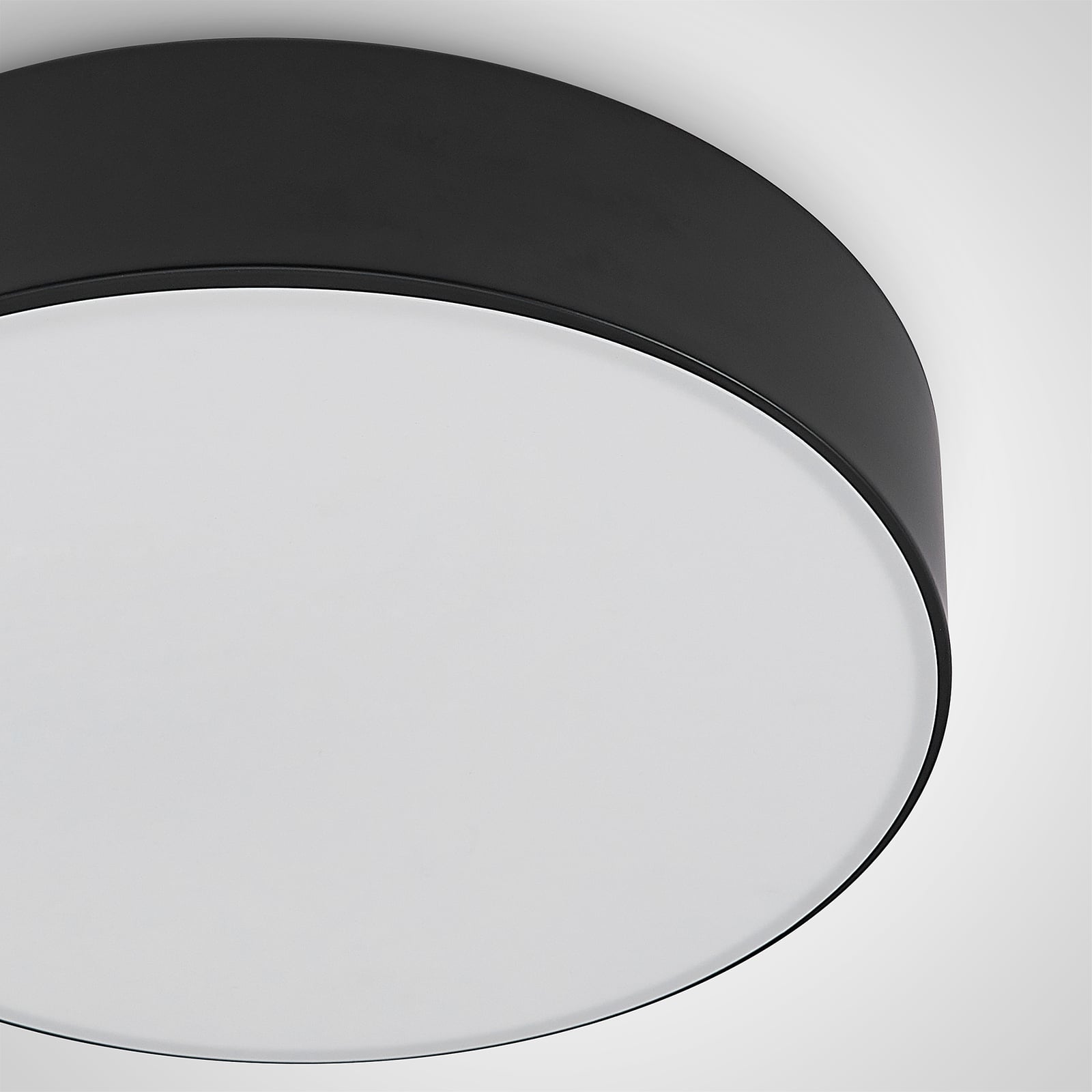 Nærbilde av LED taklampe Simera dimbar svart Ø30 cm