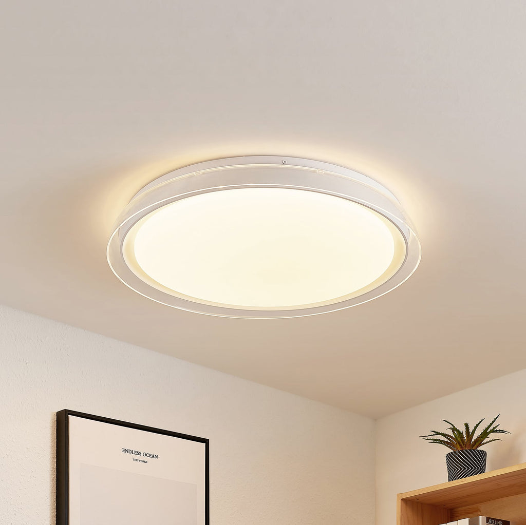 LED taklampe Sleya dimbar CCT fjernkontroll Ø50 cm hvit forfra