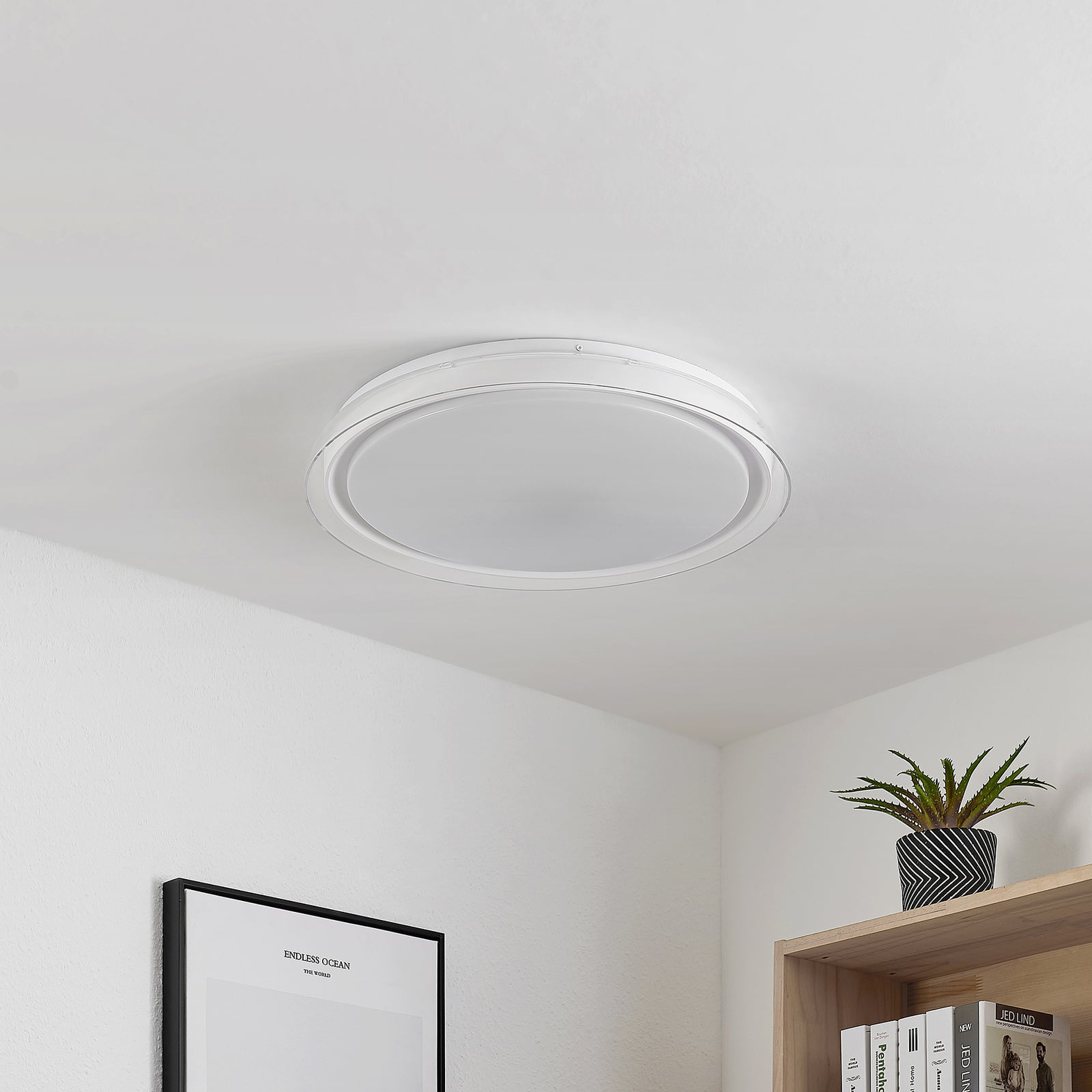 LED taklampe Sleya dimbar CCT fjernkontroll Ø50 cm hvit bakside