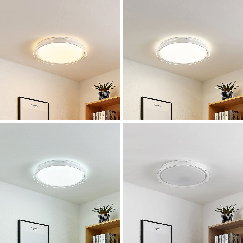 LED taklampe Sleya dimbar CCT fjernkontroll Ø50 cm hvit montert