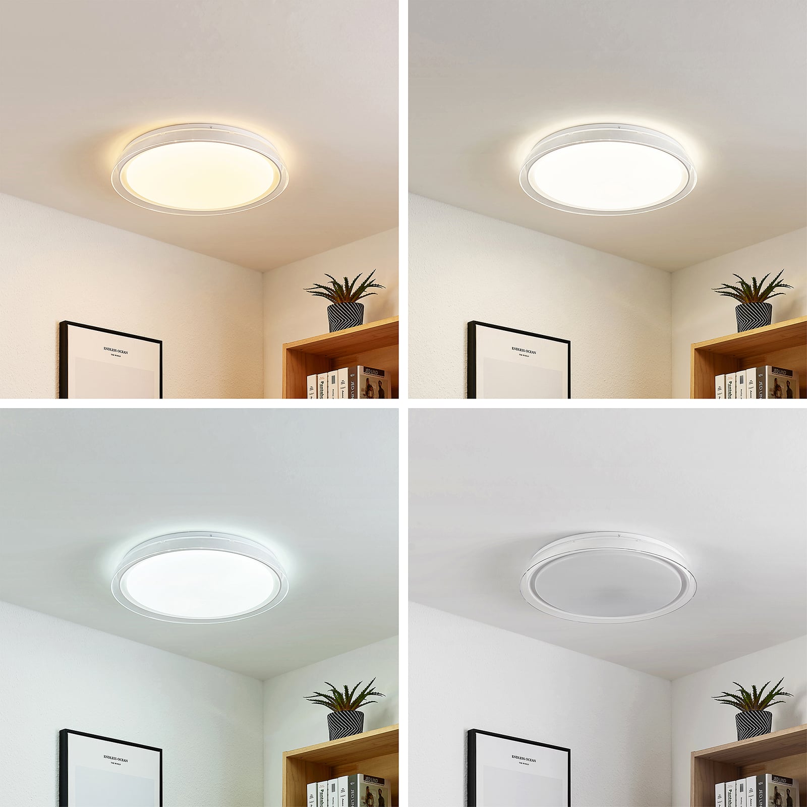 LED taklampe Sleya dimbar CCT fjernkontroll Ø50 cm hvit montert
