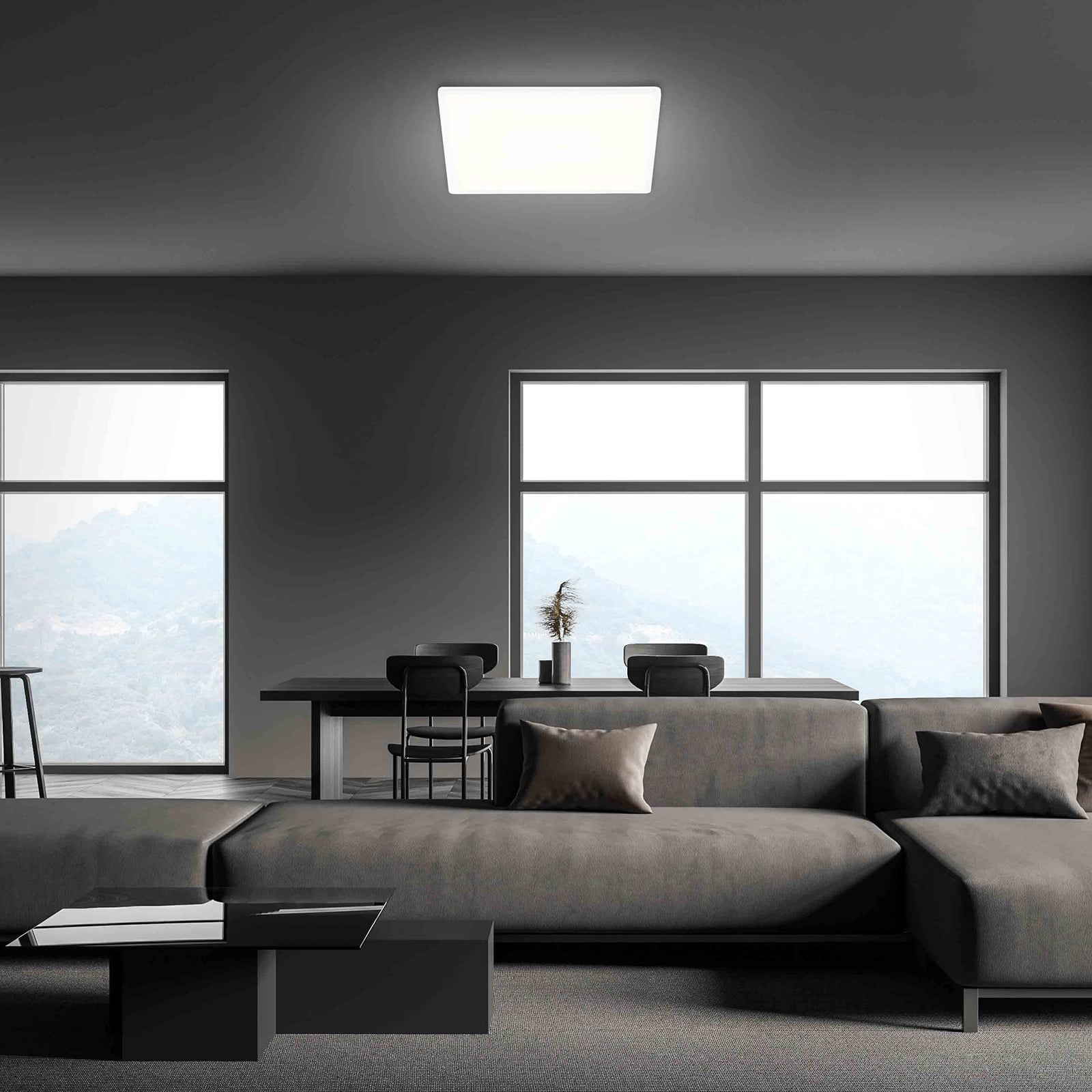 LED taklampe Slim kvadratisk hvit 42x42 cm 22W nøytralhvit bakside