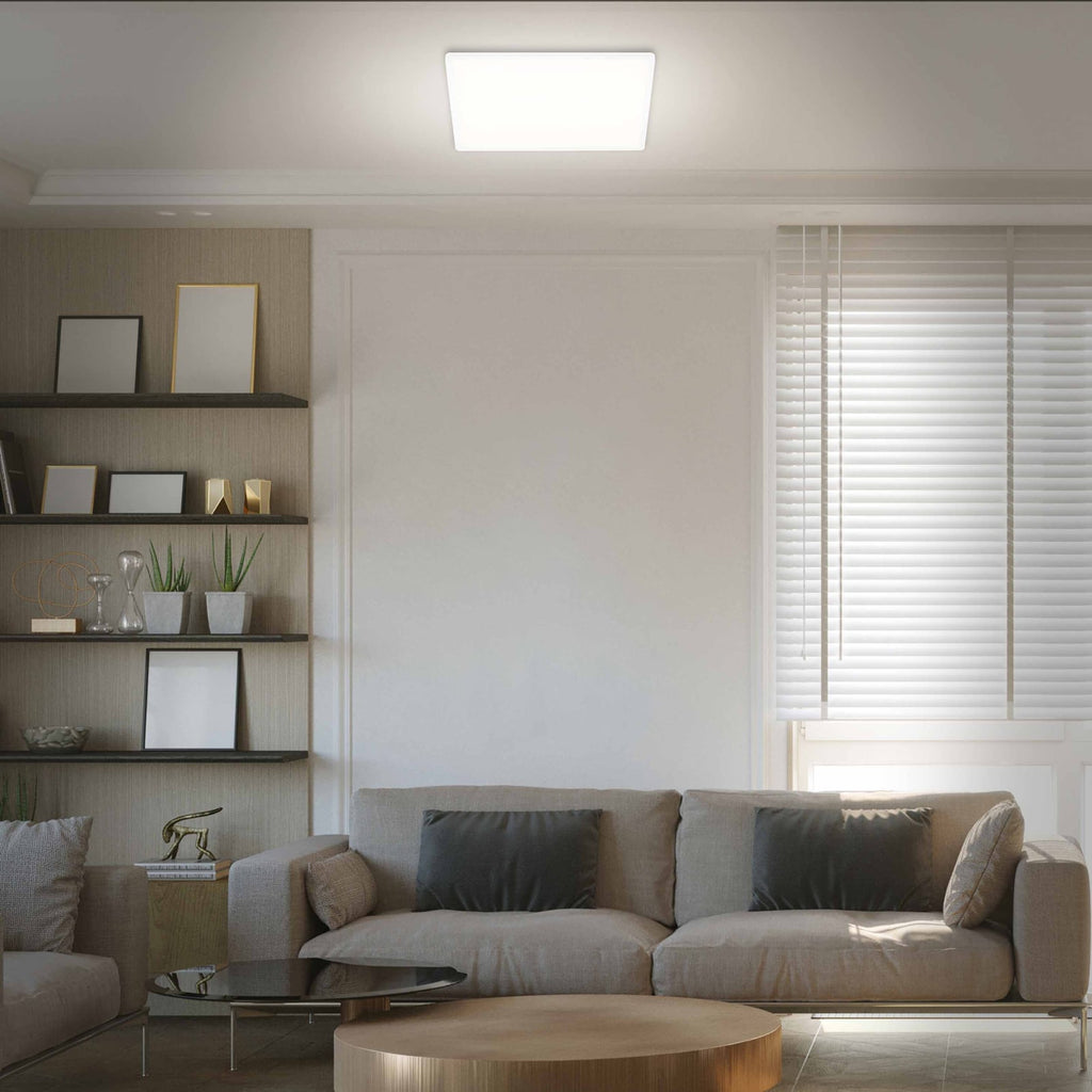 Detalj av LED taklampe Slim kvadratisk hvit 42x42 cm 22W nøytralhvit