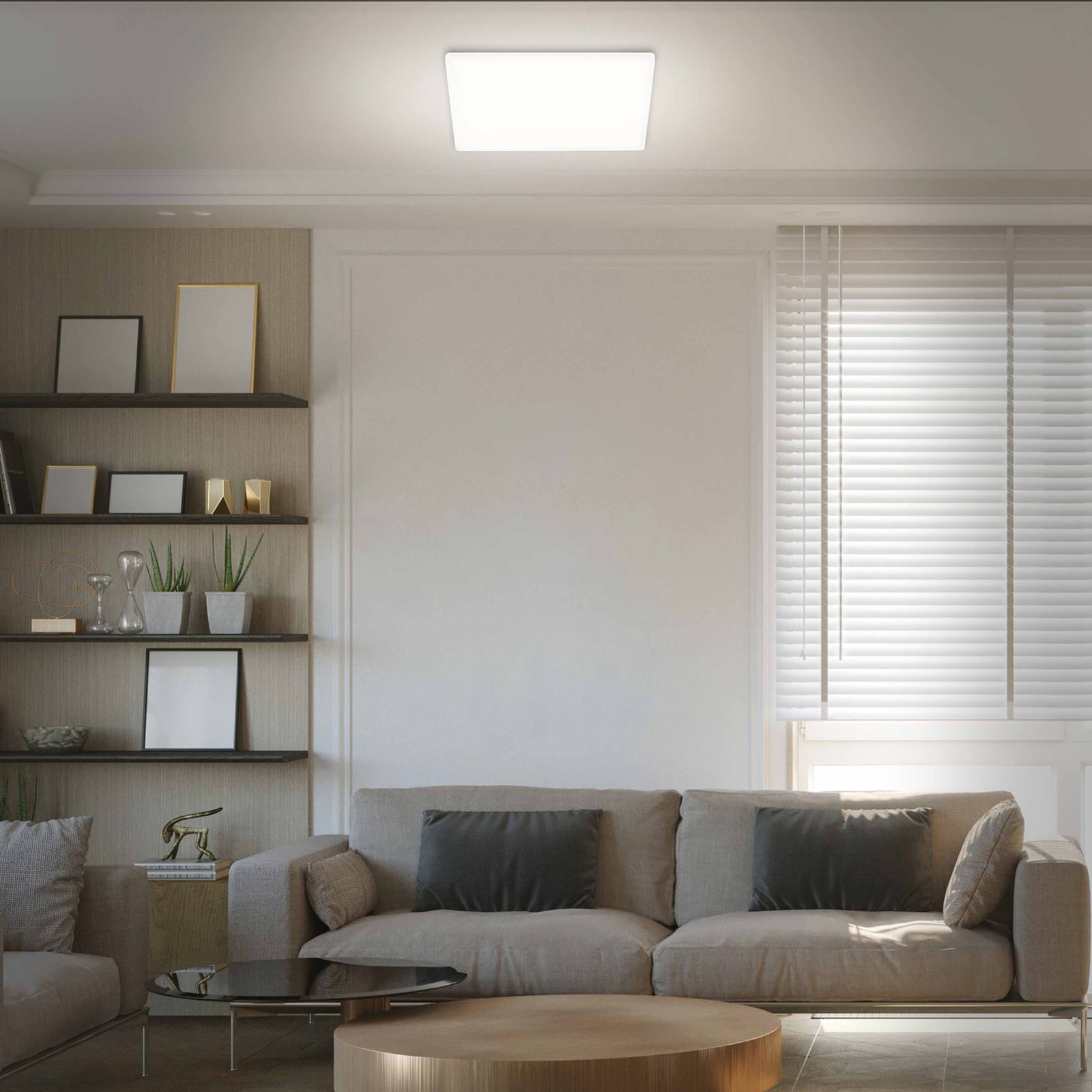 Detalj av LED taklampe Slim kvadratisk hvit 42x42 cm 22W nøytralhvit