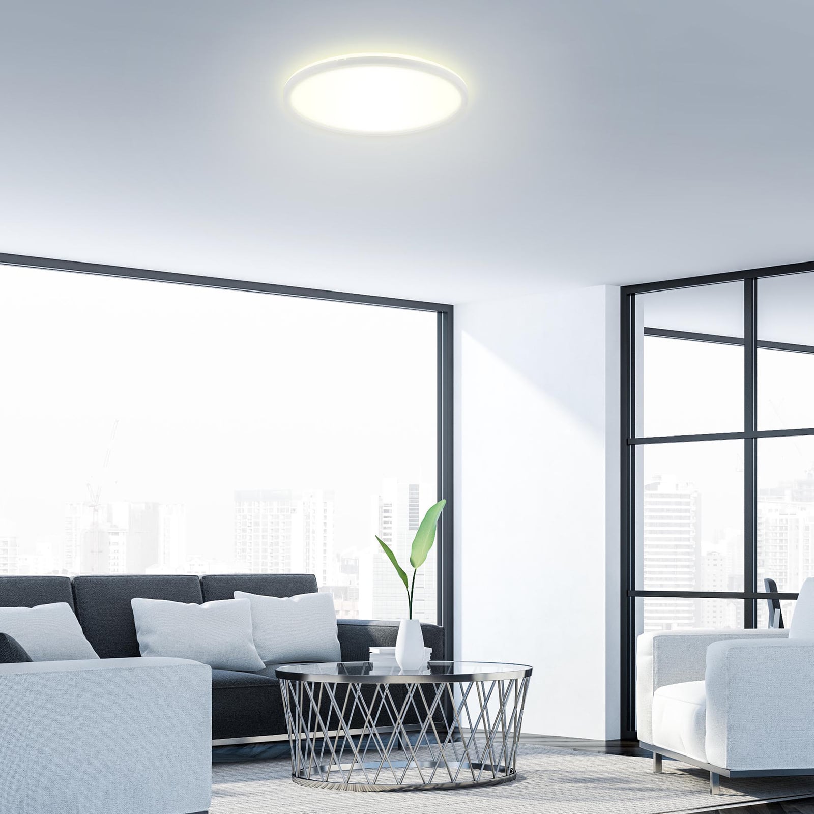 LED taklampe Slim rund hvit Ø42 cm 22W nøytralhvit detalj