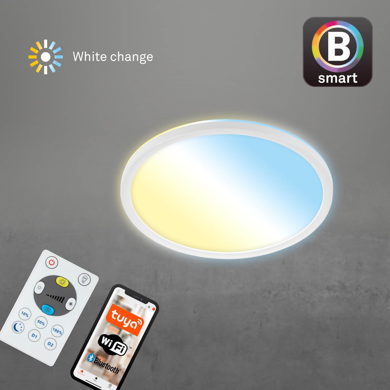 LED taklampe Slim S dimbar CCT hvit stemmekontroll