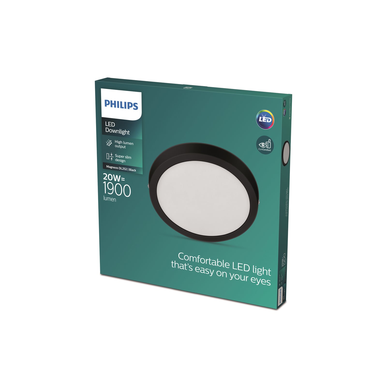 Nærbilde av LED taklampe Slim Surface svart Ø28,6 cm 20W varmhvit Philips