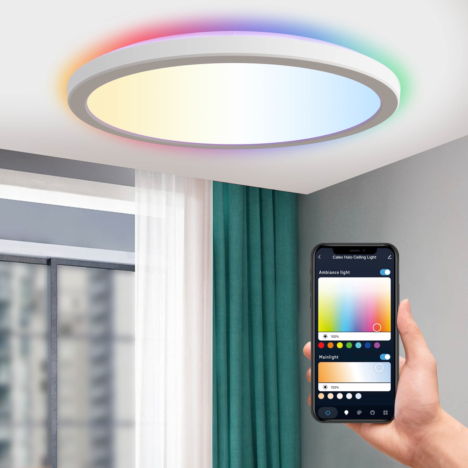 LED taklampe Smart Halo CCT+RGB dimbar montert i tak