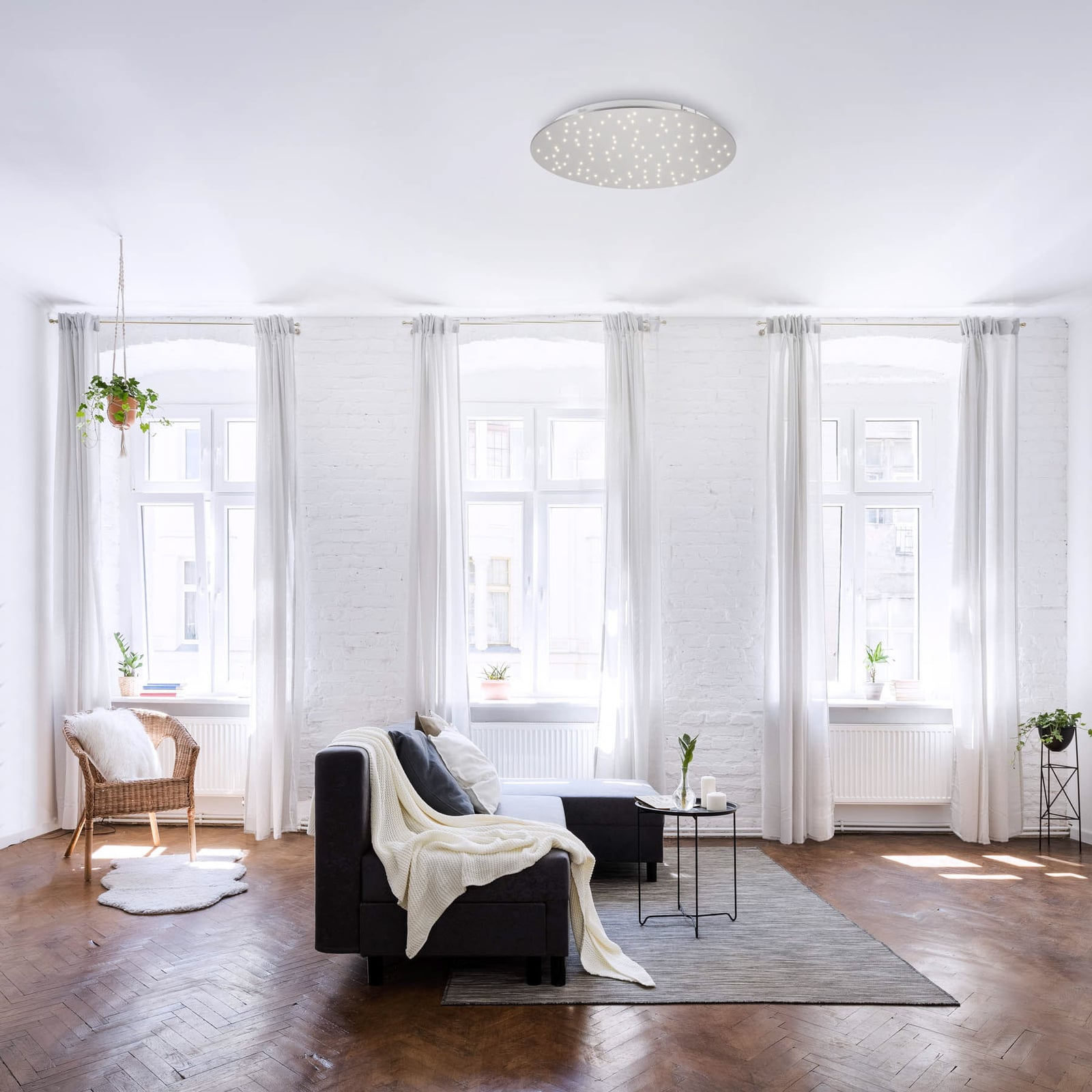 Detalj av LED taklampe Sparkle CCT dimbar stål Ø48 cm