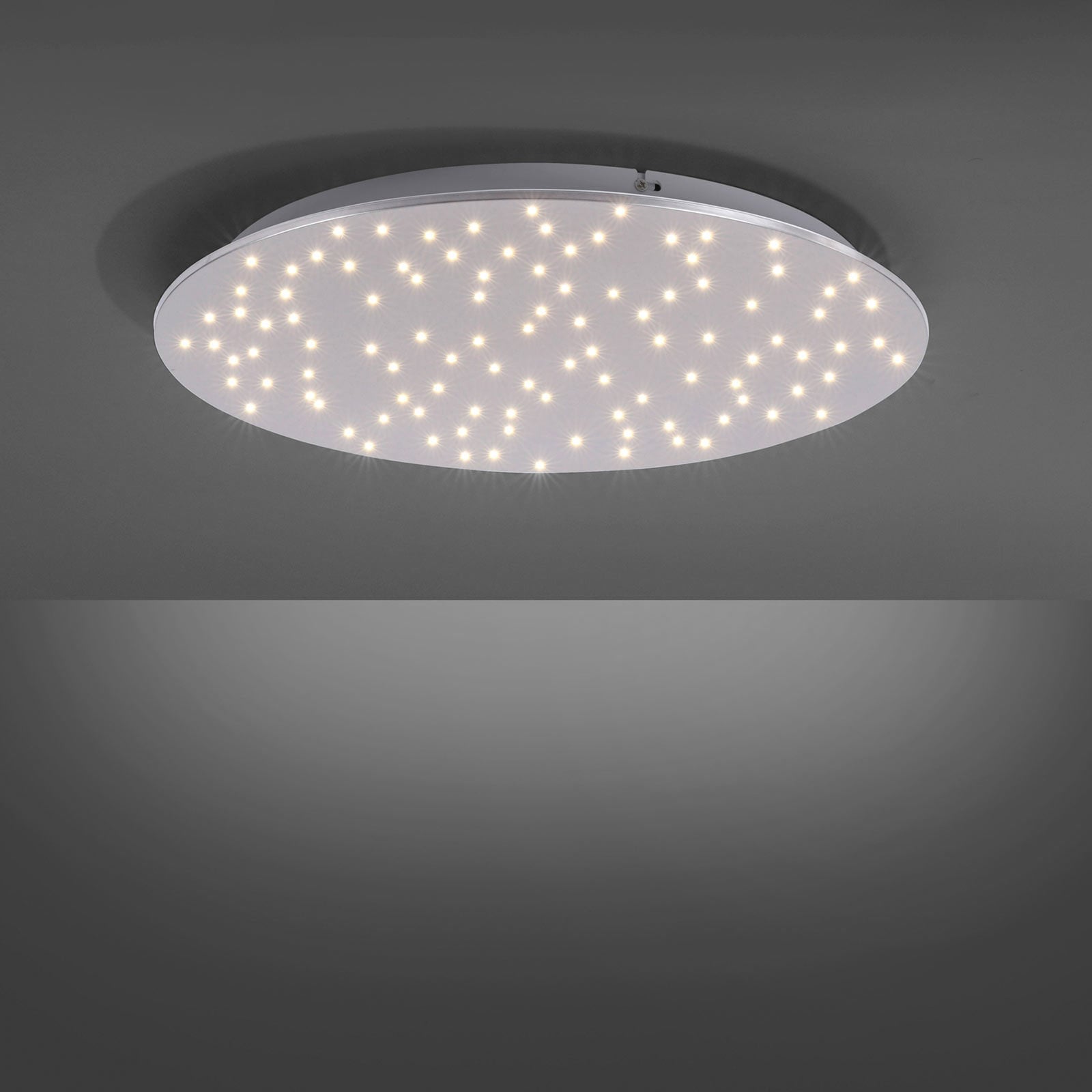 Nærbilde av metalloverflate på LED taklampe Sparkle CCT dimbar stål Ø48 cm
