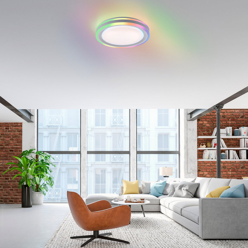 LED taklampe Spheric CCT RGB dimbar Ø40 cm hvit lys på