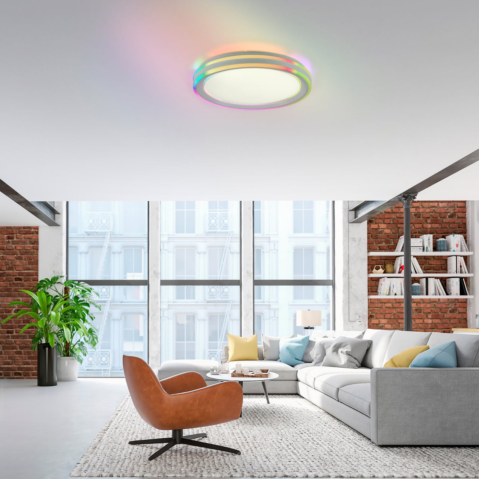 LED taklampe Spheric CCT RGB dimbar Ø48 cm fjernkontroll - JUST LIGHT fjernkontroll i bruk