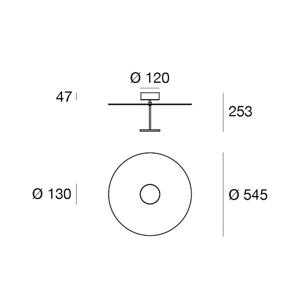 LED taklampe Stilo_S hvit Ø55 cm dimbar montert i rom