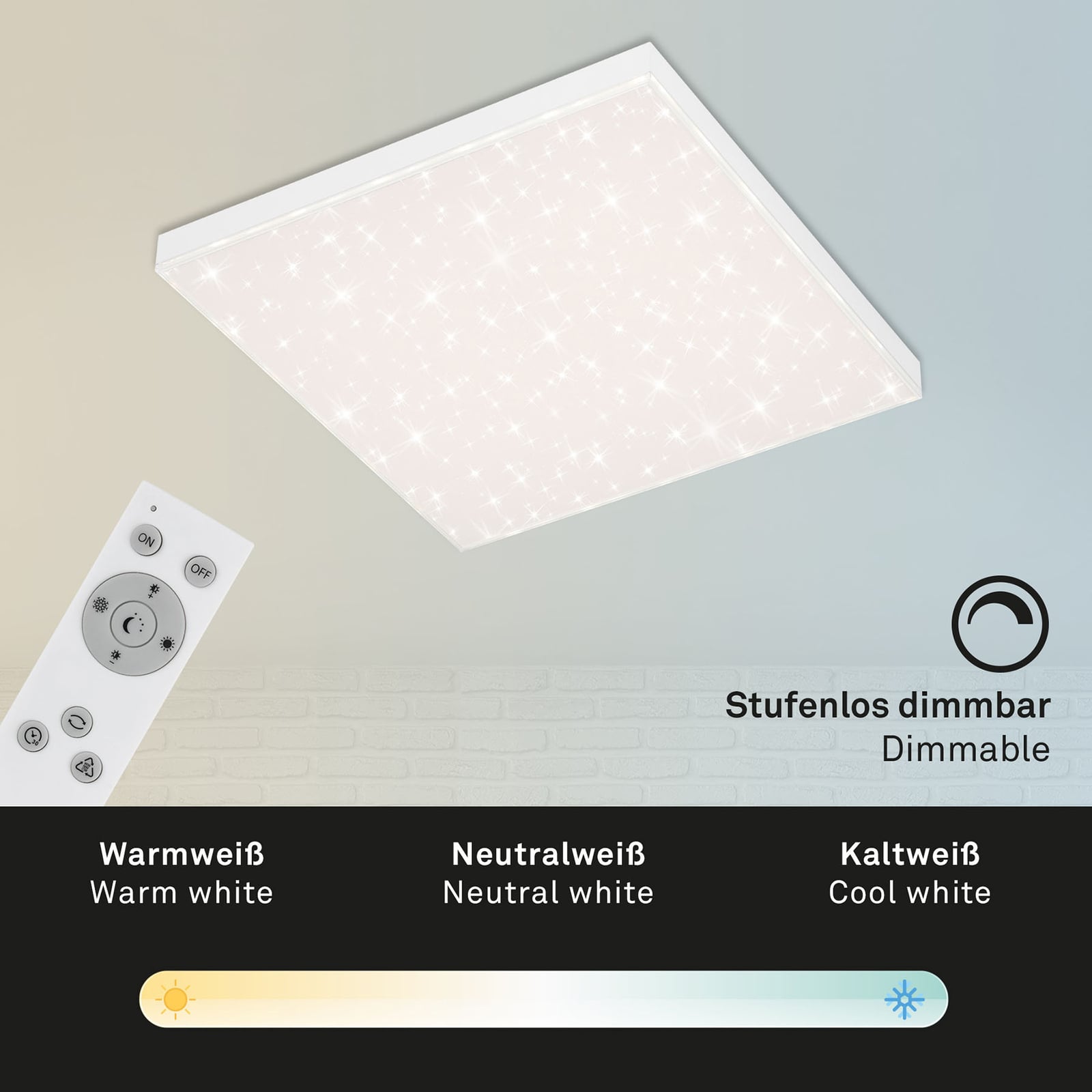LED taklampe stjernehimmel 45x45 cm 24W CCT fjernkontroll Briloner detalj