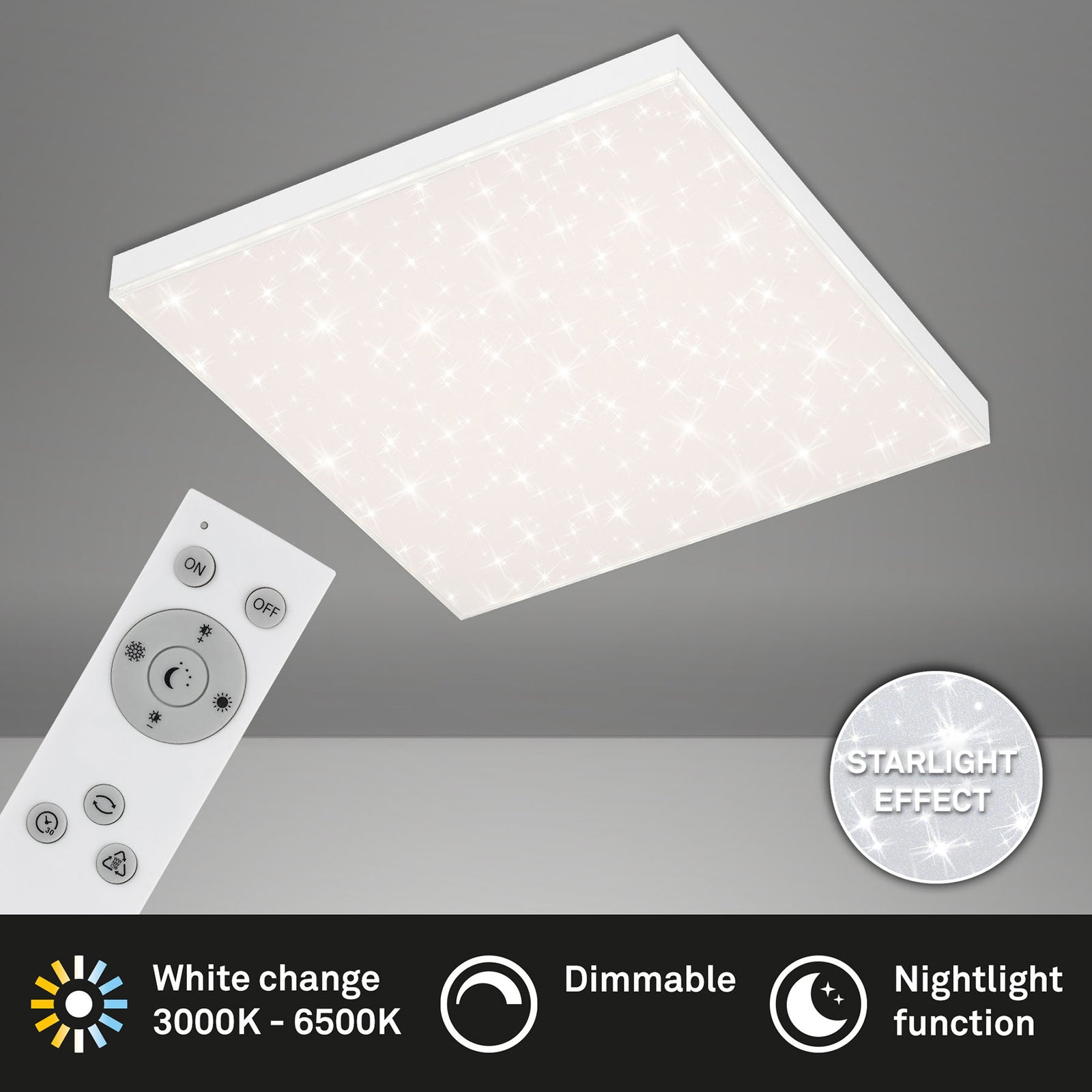 LED taklampe stjernehimmel 45x45 cm 24W CCT fjernkontroll Briloner nærbilde
