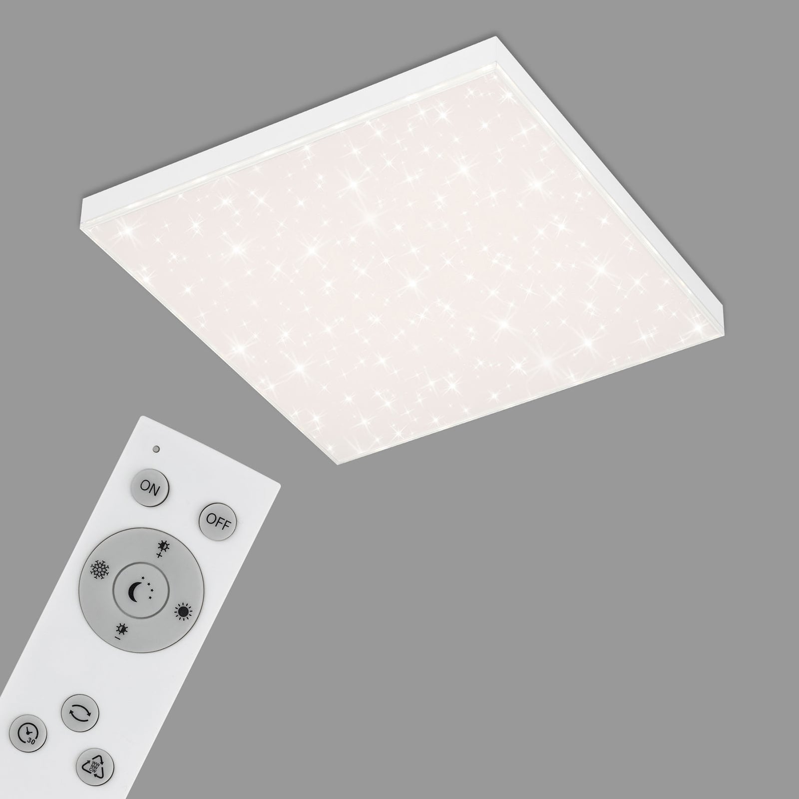 LED taklampe stjernehimmel 45x45 cm 24W CCT fjernkontroll Briloner lysdetalj