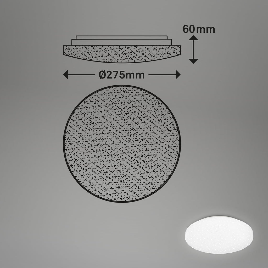 LED taklampe stjernehimmel hvit plast IP44 Ø28 cm 12W - nærbilde av stjernehimmel-effekt