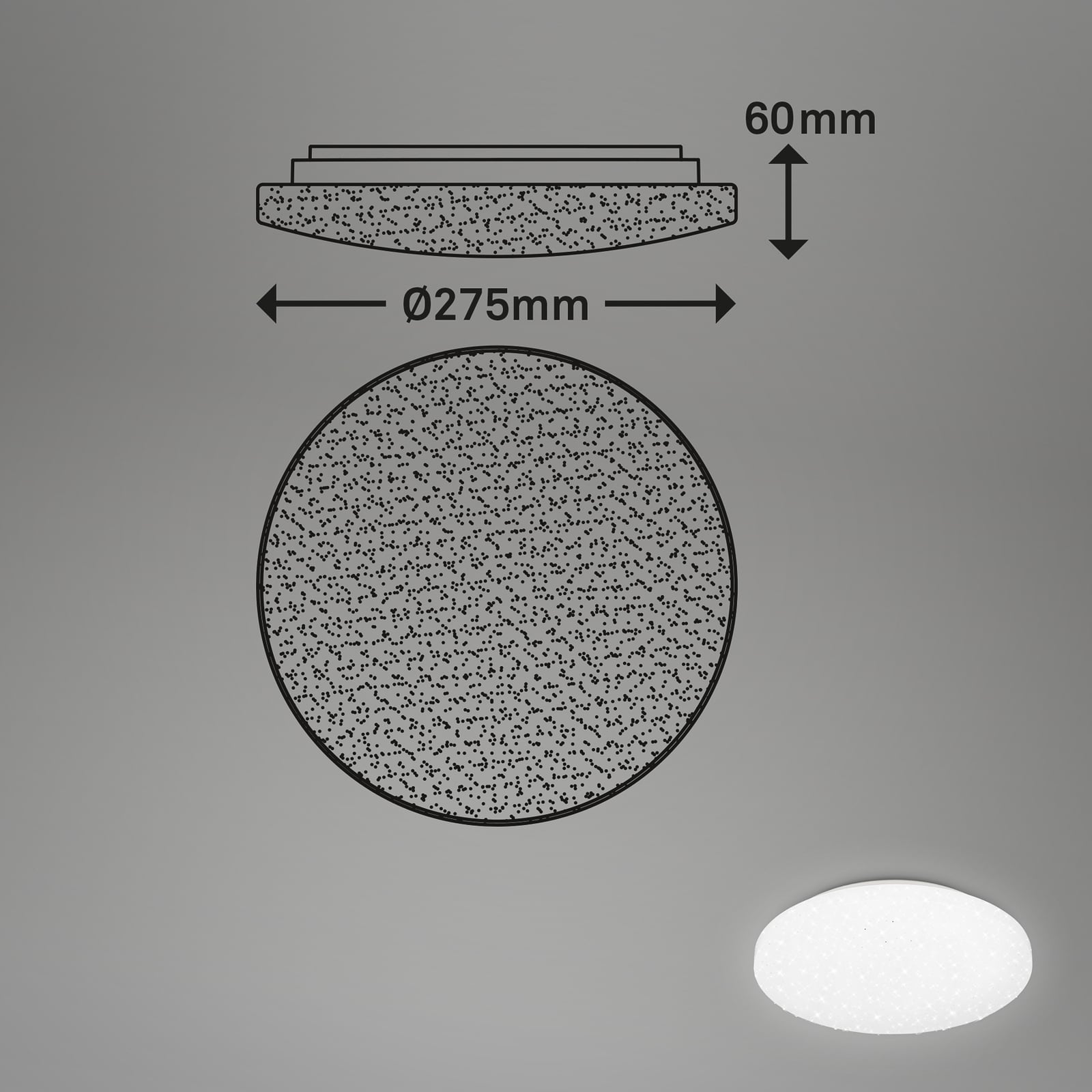 LED taklampe stjernehimmel hvit plast IP44 Ø28 cm 12W - nærbilde av stjernehimmel-effekt