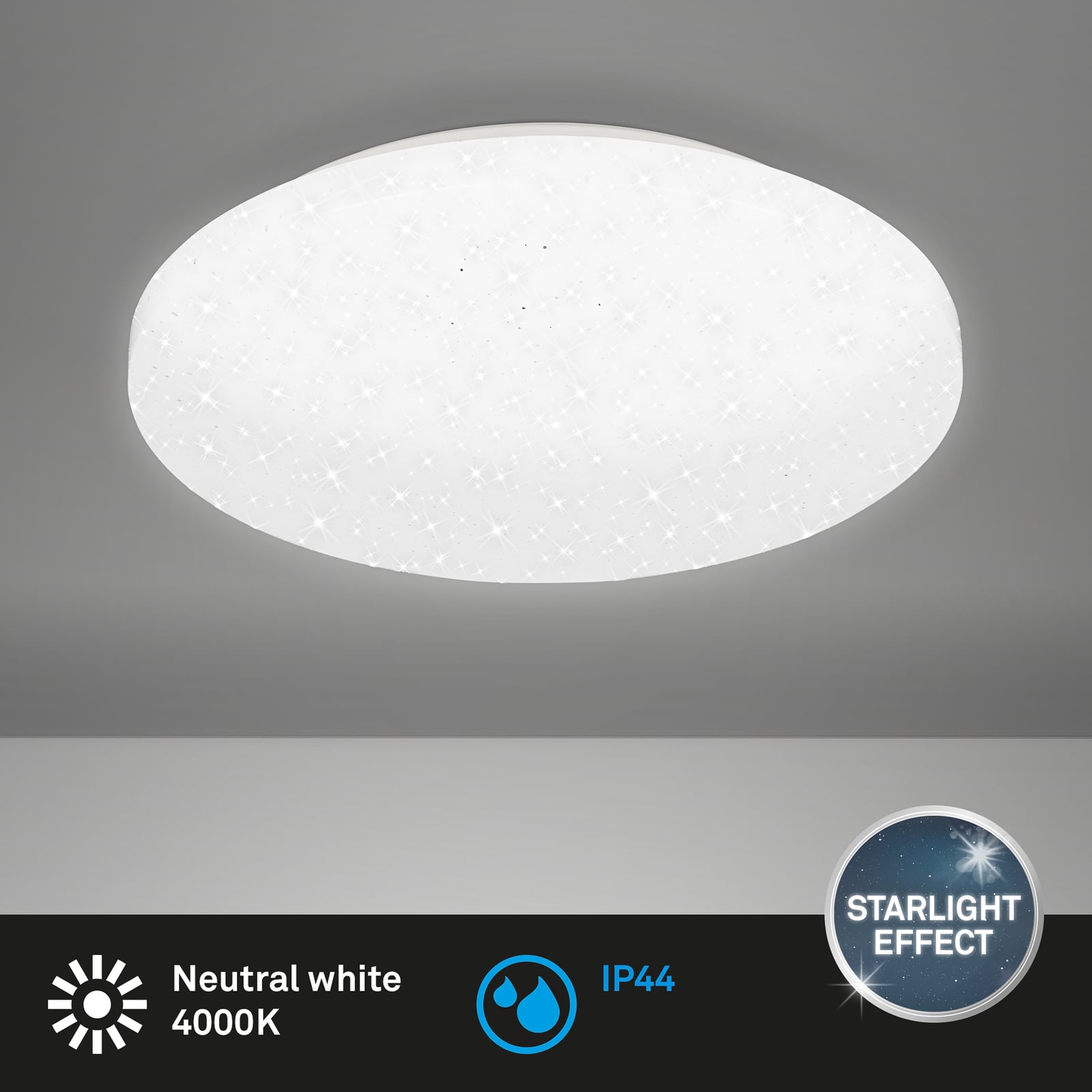 LED taklampe stjernehimmel hvit plast IP44 Ø28 cm 12W - sideprofil