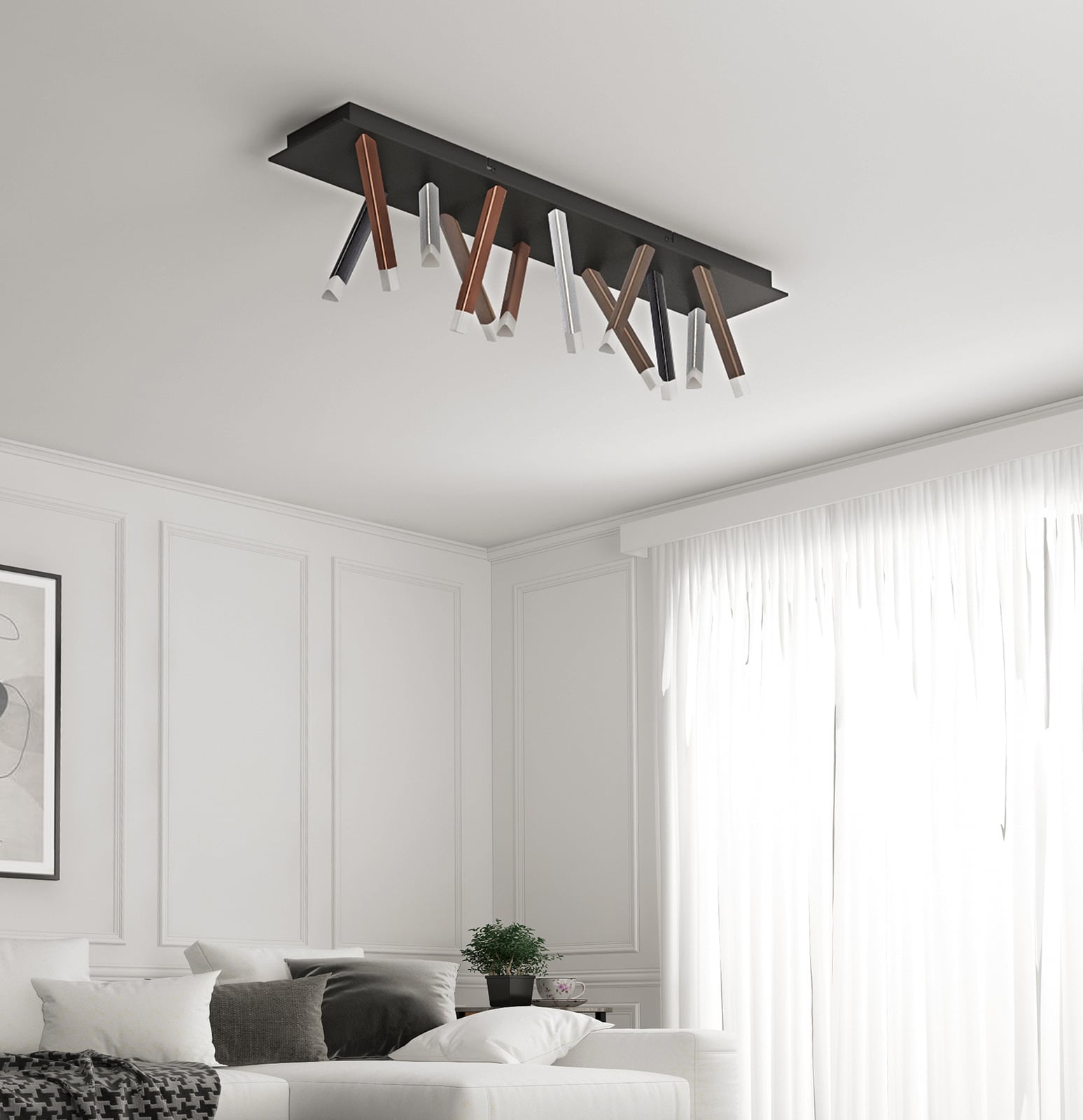 LED taklampe Stoika 100 cm fargerik aluminium dimbar detalj av prismatiske staver