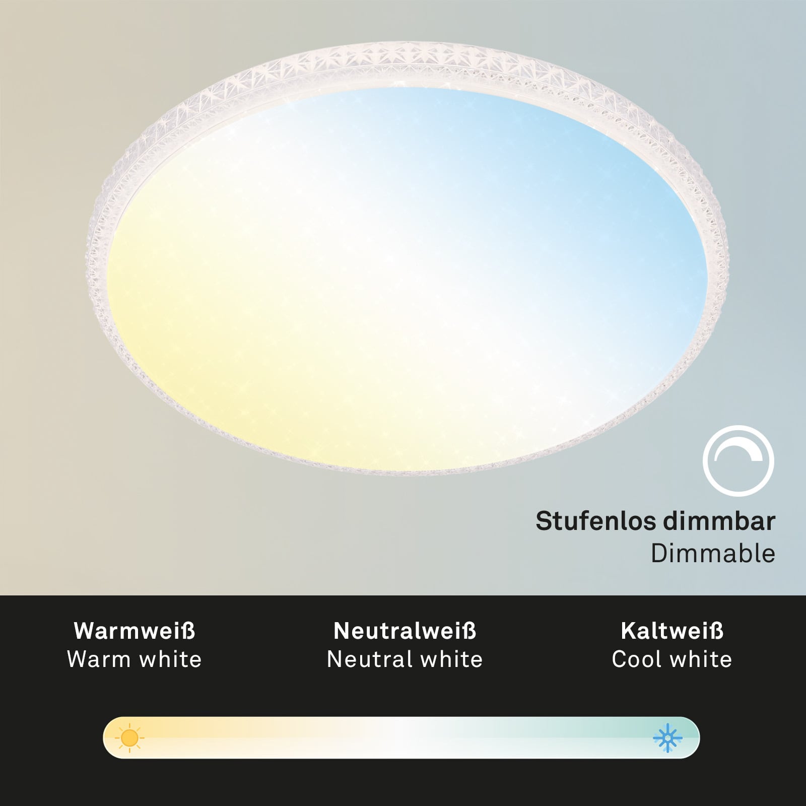 LED taklampe Style dimbar CCT Ø59 cm hvit med fjernkontroll lysdetalj