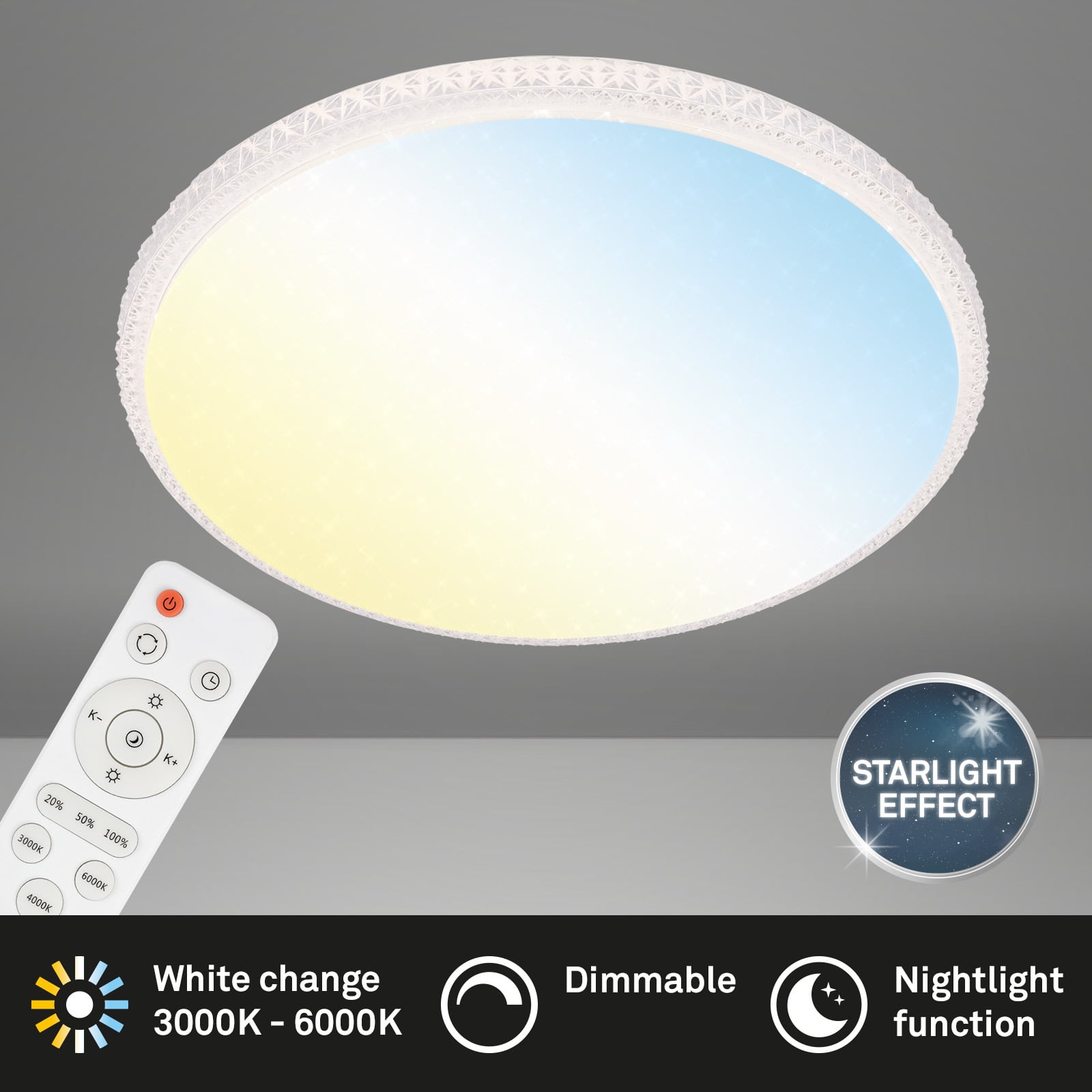 LED taklampe Style dimbar CCT Ø59 cm hvit med fjernkontroll stjernehimmel effekt