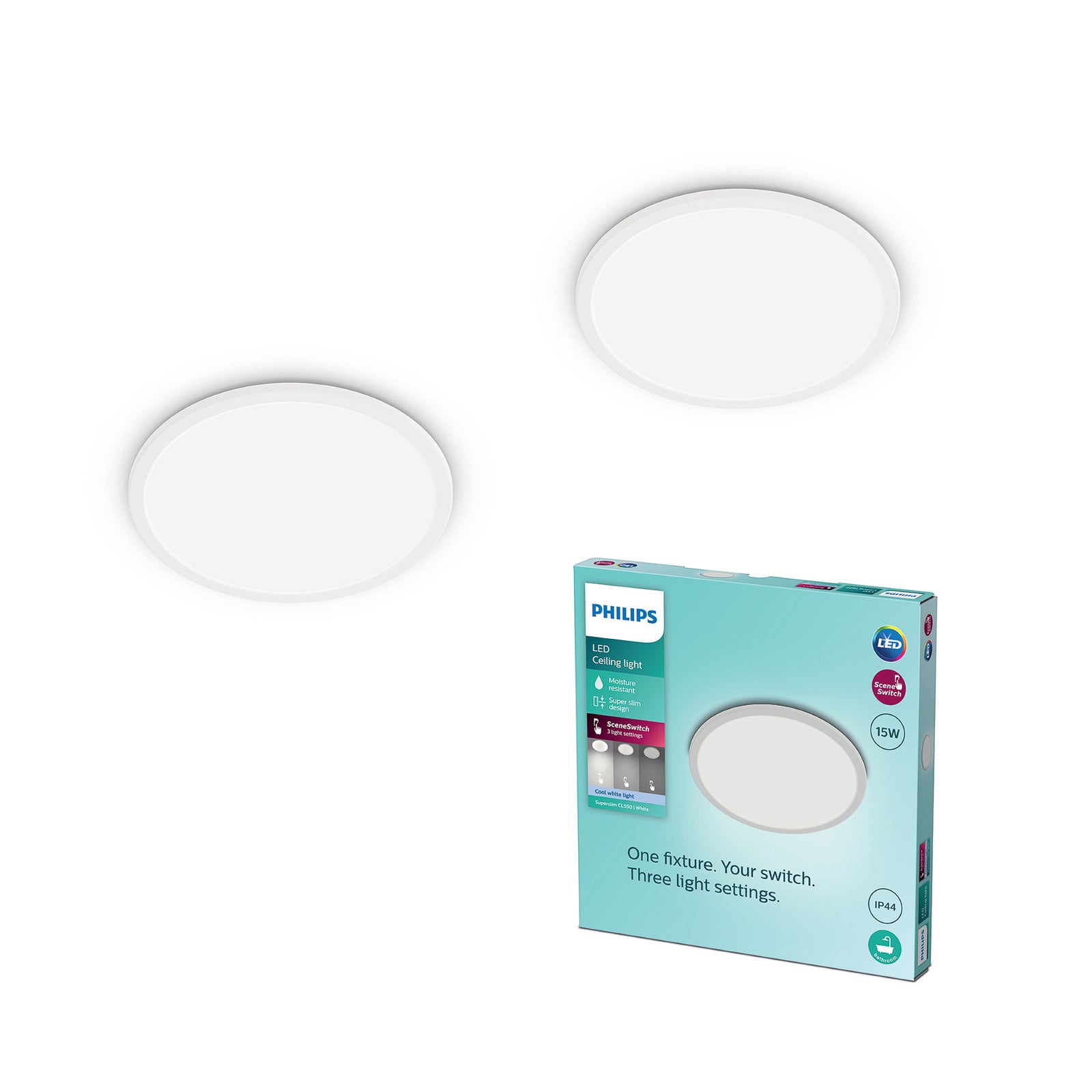 LED taklampe SuperSlim 2-pack dimbar IP44 Ø25 cm 4000K - Philips detalj