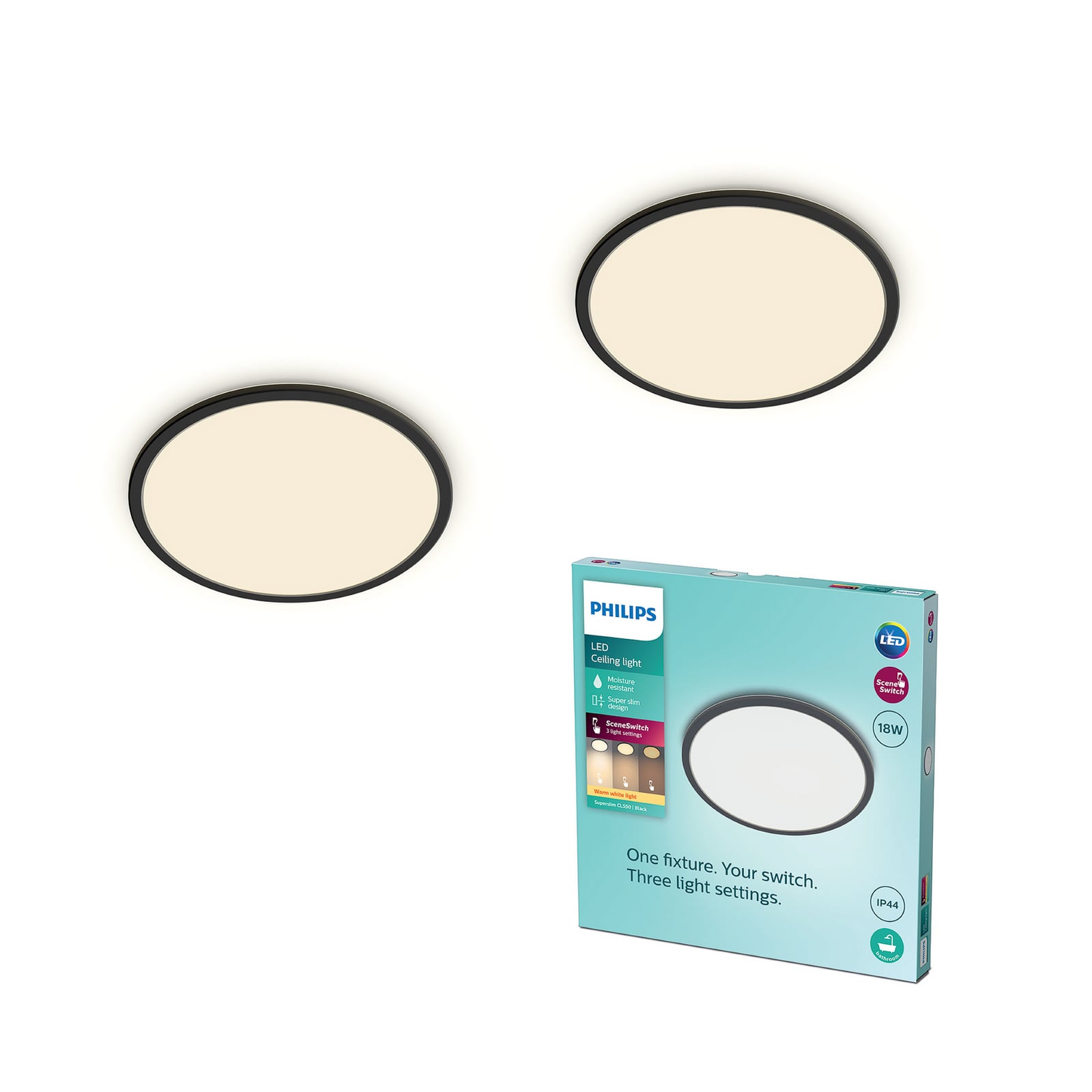 LED taklampe SuperSlim 2-pack svart dimbar Ø30 cm IP44 detalj
