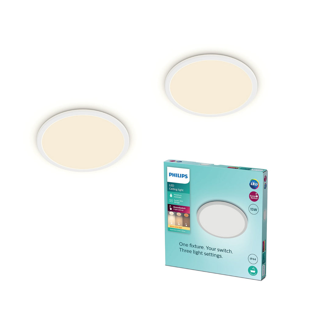 LED-taklampe SuperSlim 2-pk dimbar hvit IP44 Ø25 cm 15W - Philips detalj