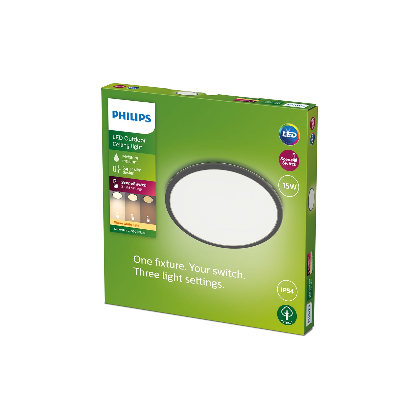 Detalj av LED taklampe SuperSlim dimbar svart Ø25 cm 15W IP54 Philips