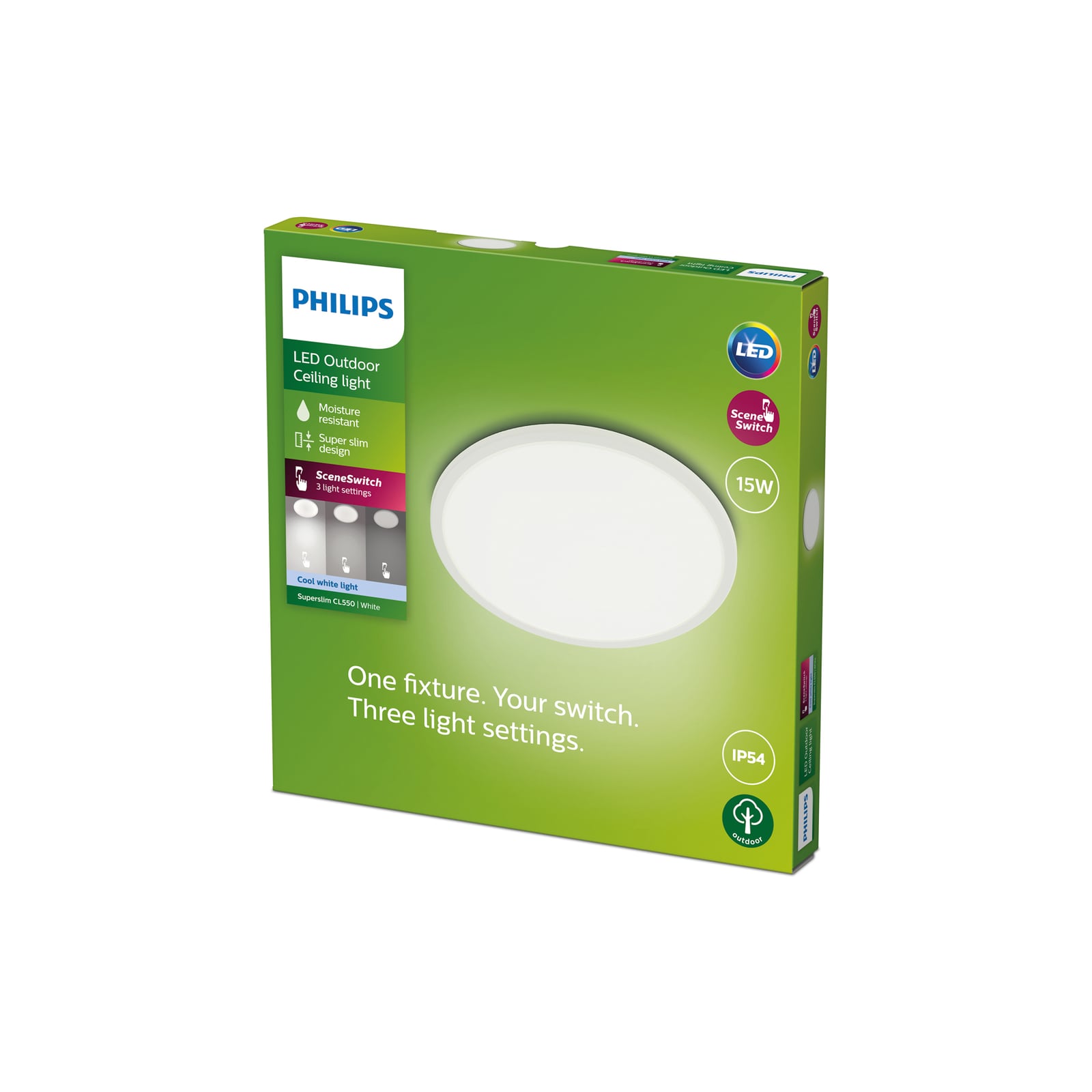 LED taklampe SuperSlim dimbar hvit Ø25 cm 15W IP54 Philips nærbilde