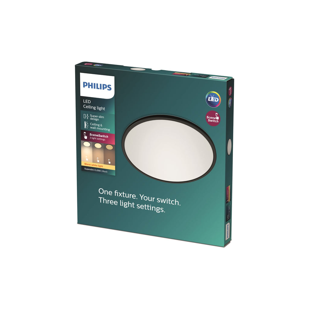 LED taklampe SuperSlim dimbar svart Ø29,5 cm IP44 Philips detalj