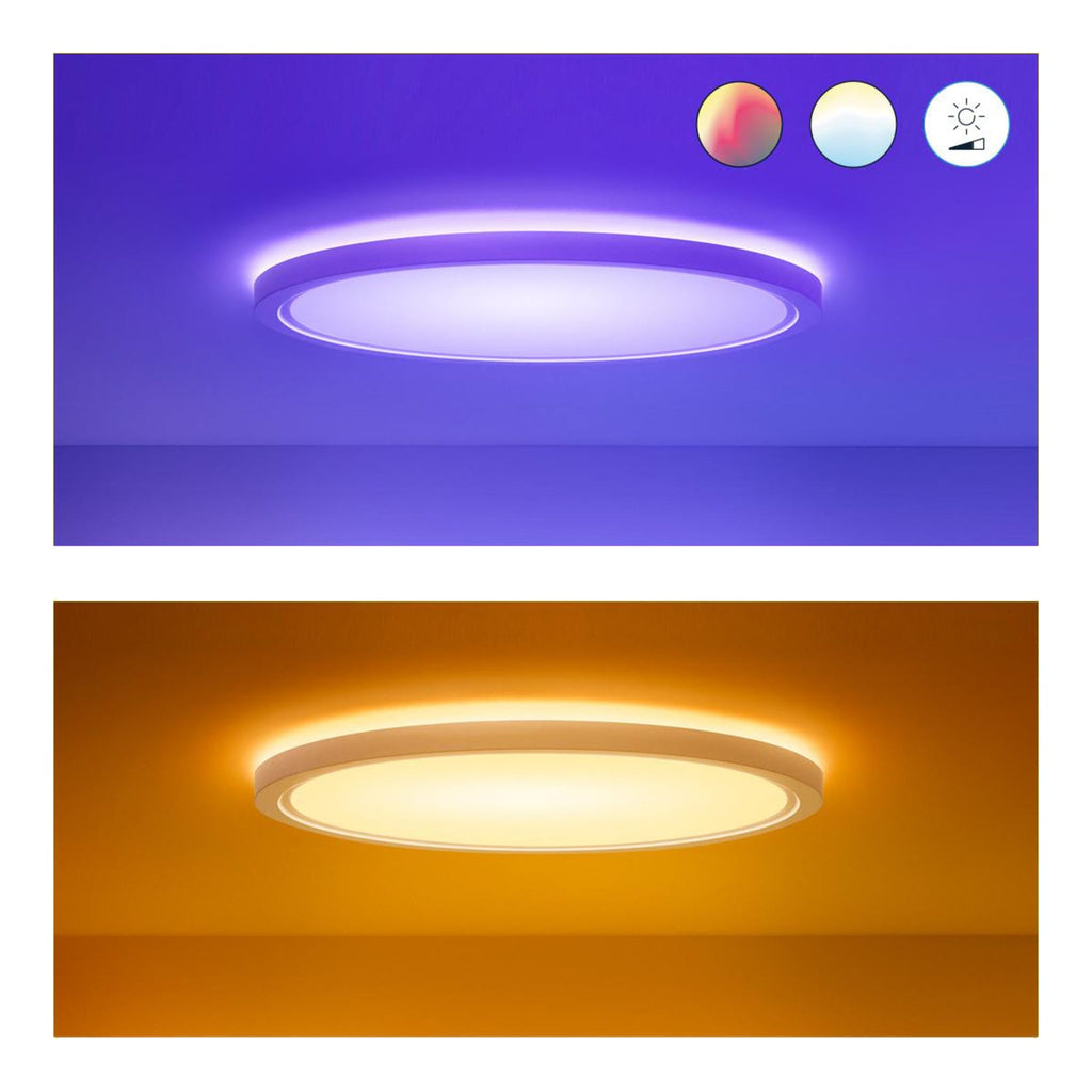 Nærbilde av LED taklampe SuperSlim dimbar RGBW hvit Ø42 cm lys