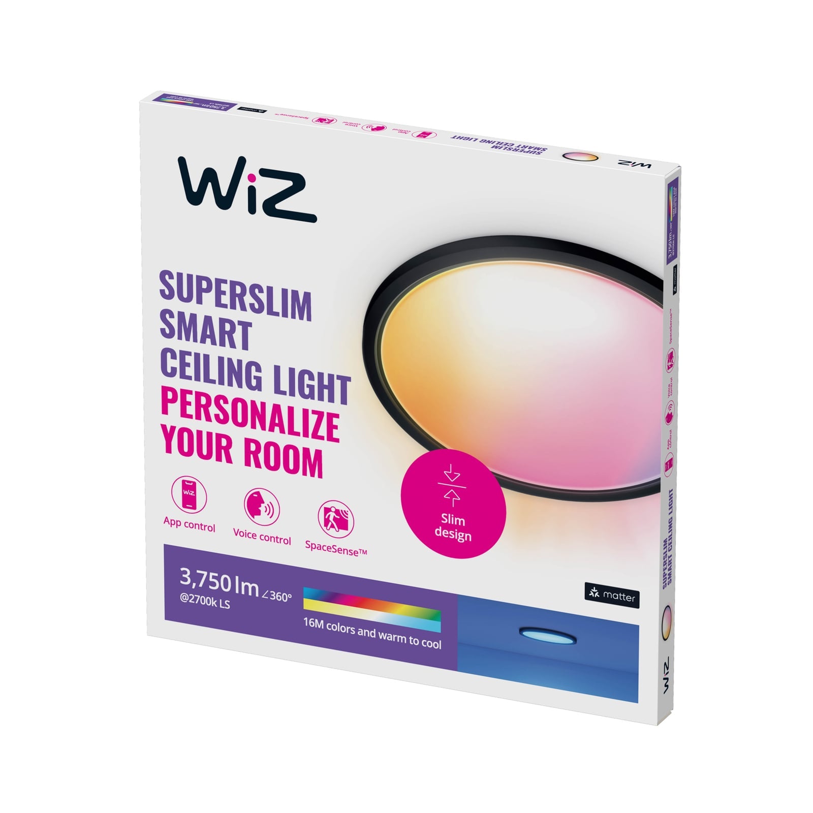 LED taklampe SuperSlim RGBW dimbar Ø54 cm svart bakside