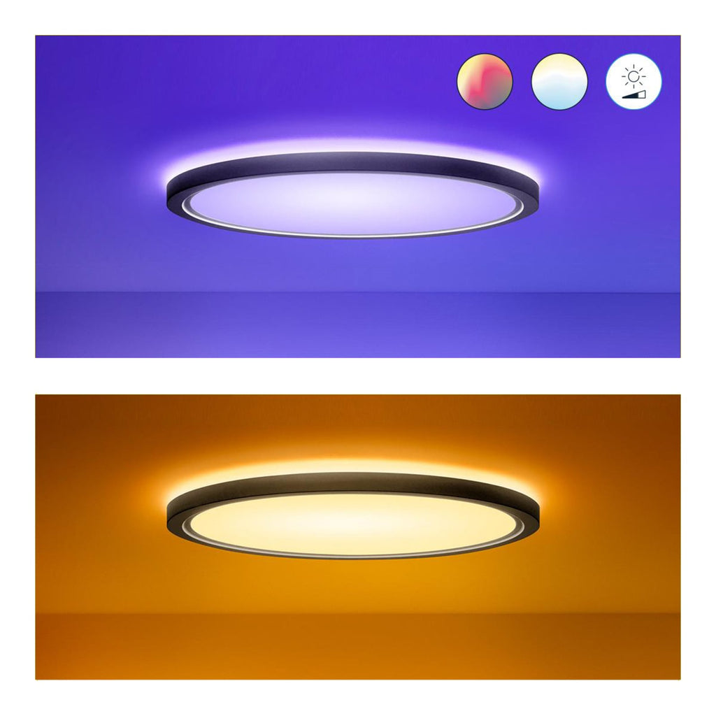 Nærbilde av LED taklampe SuperSlim RGBW dimbar Ø54 cm svart
