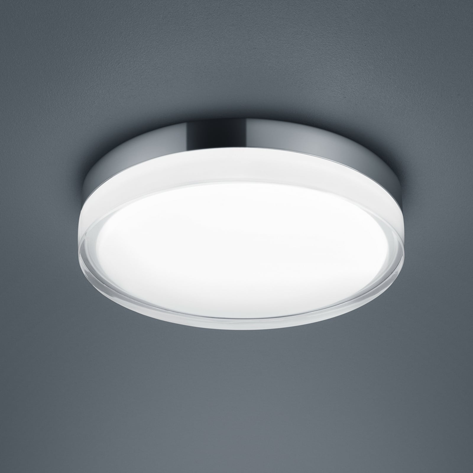 LED taklampe Tana krom glass Ø28 cm IP44 fra forfra