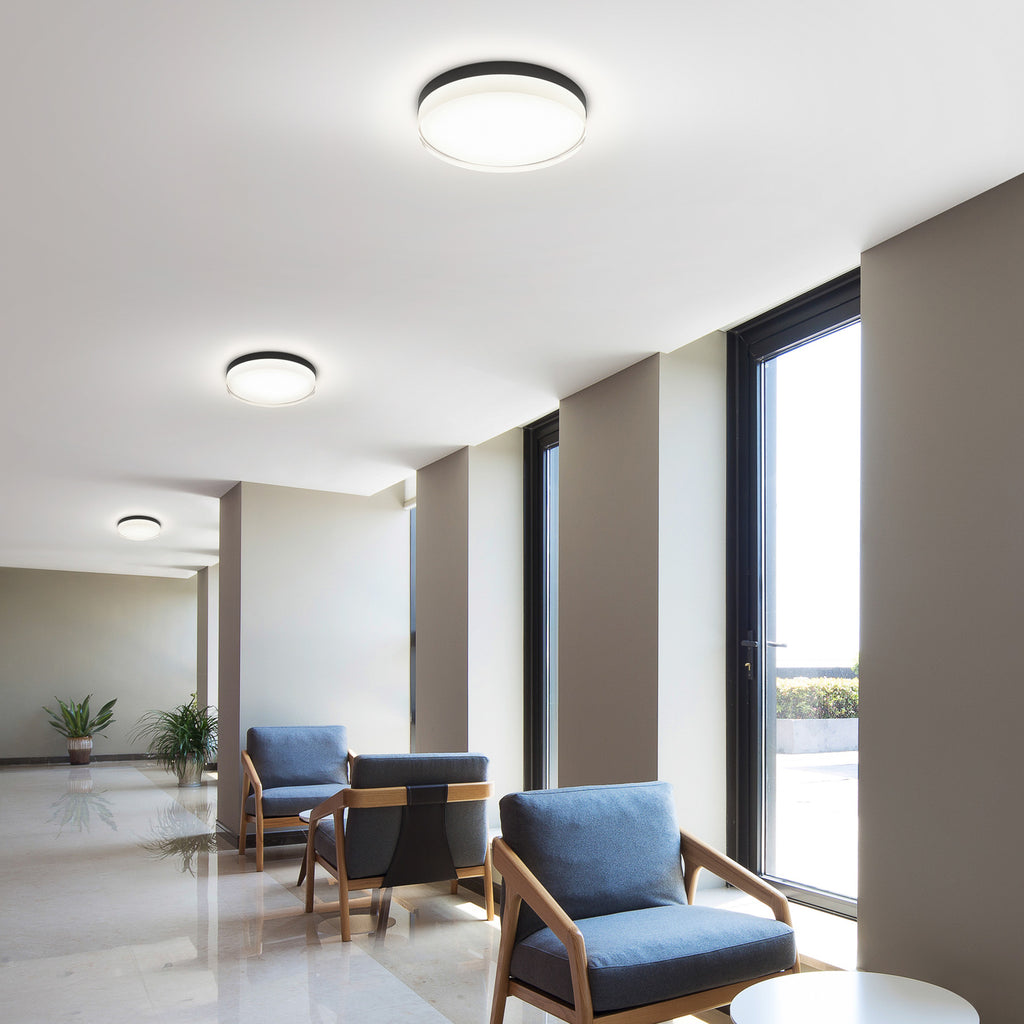 LED taklampe Tana svart stål/glass Ø33 cm detalj