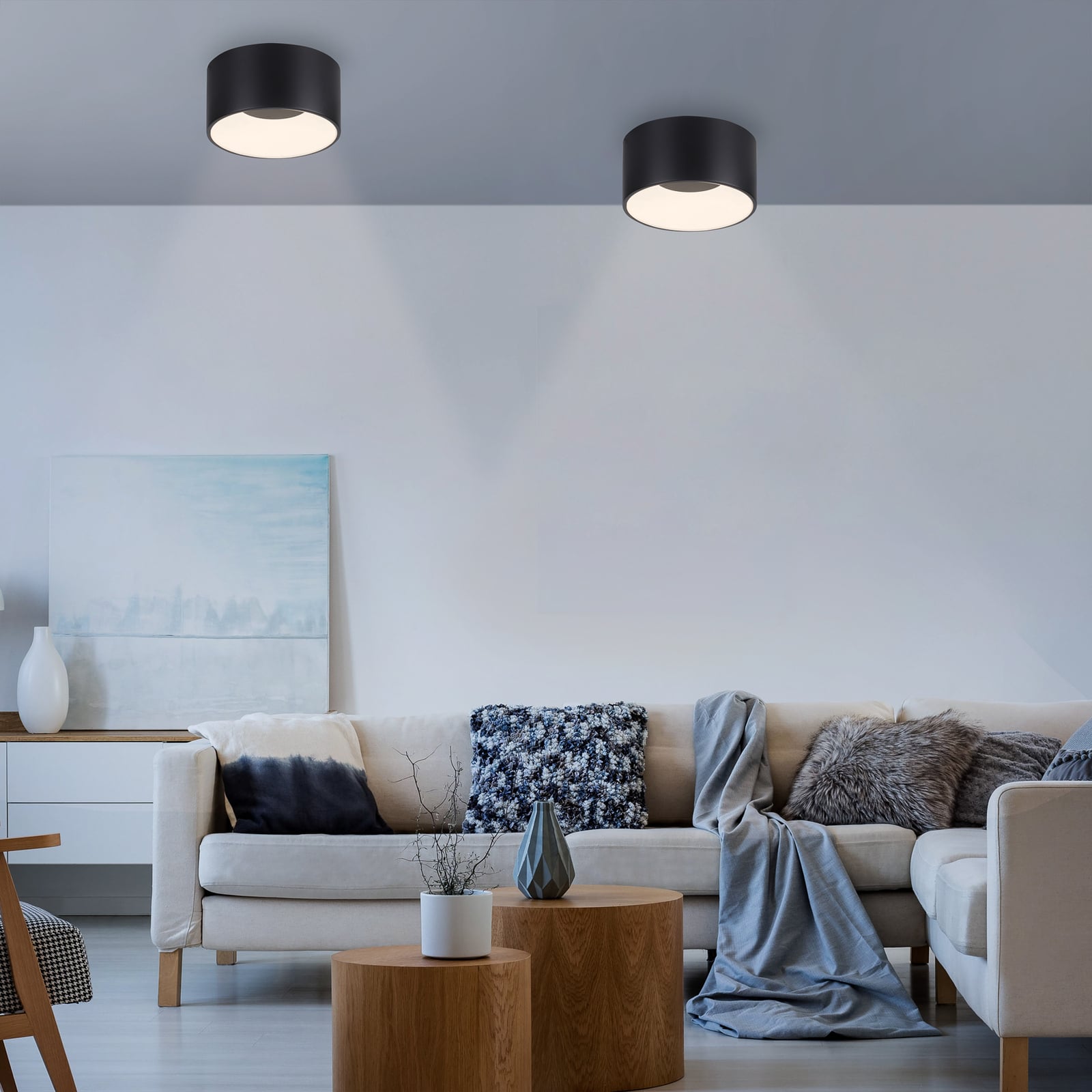 LED taklampe Tanika svart Ø16 cm 13W dimbar varmhvit bakside