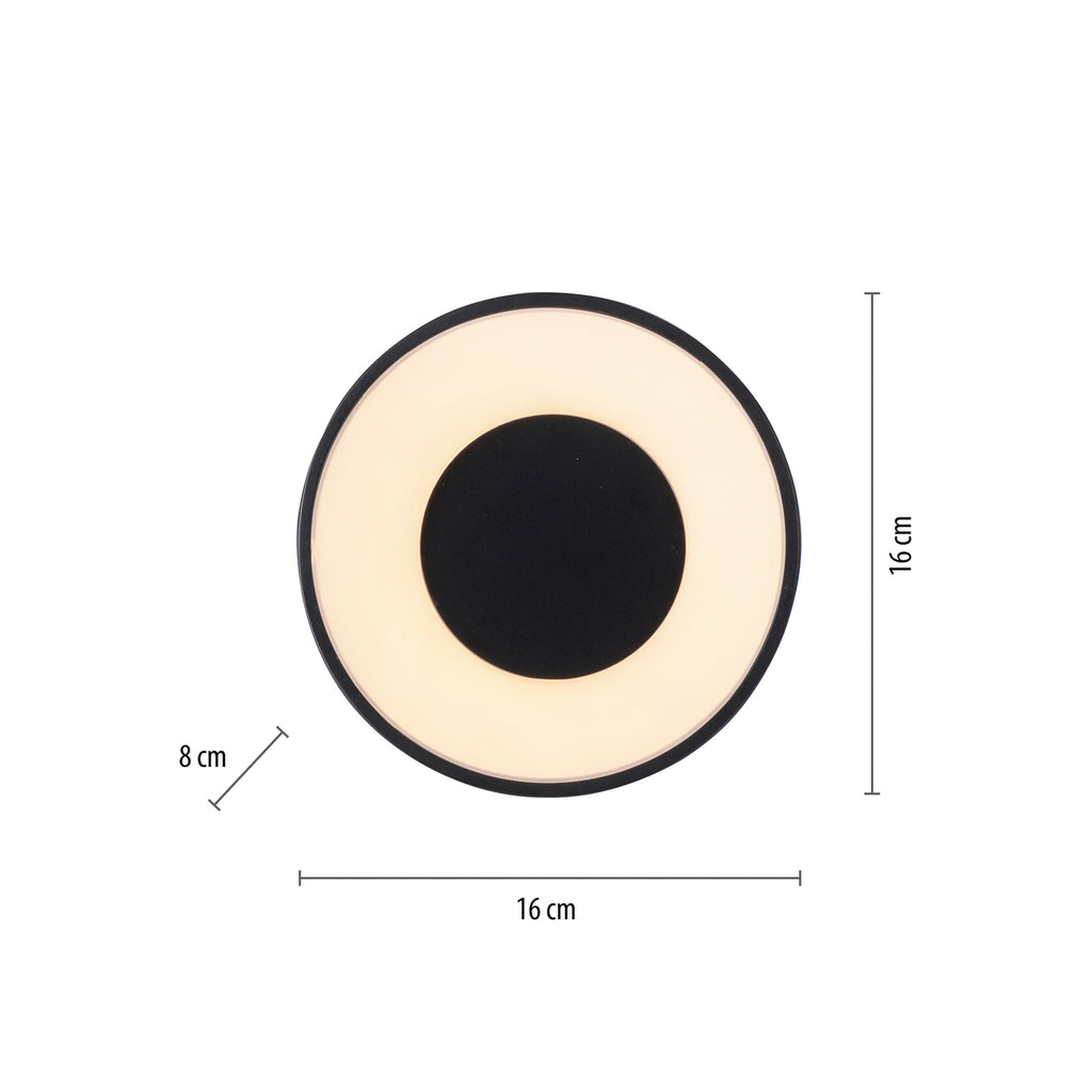 LED taklampe Tanika svart Ø16 cm 13W dimbar varmhvit montert i rom