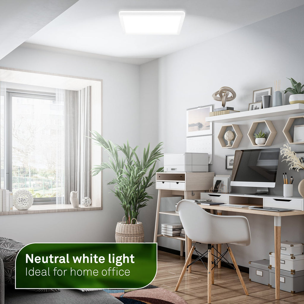 LED-taklampe Tava A CCT dimbar 29x29 cm med fjernkontroll lyssetting i rom