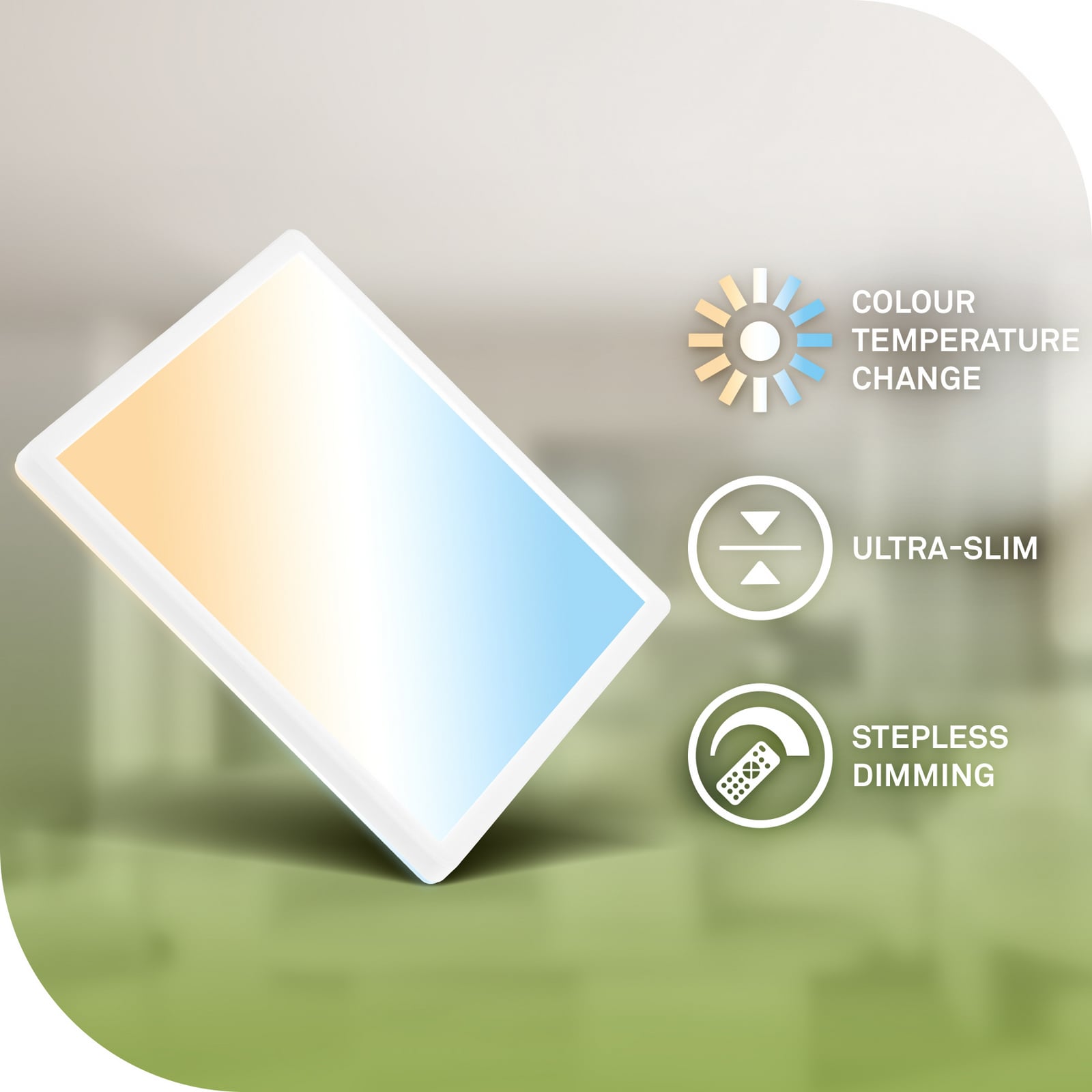 Montert LED-taklampe Tava A CCT dimbar 29x29 cm med fjernkontroll i rom