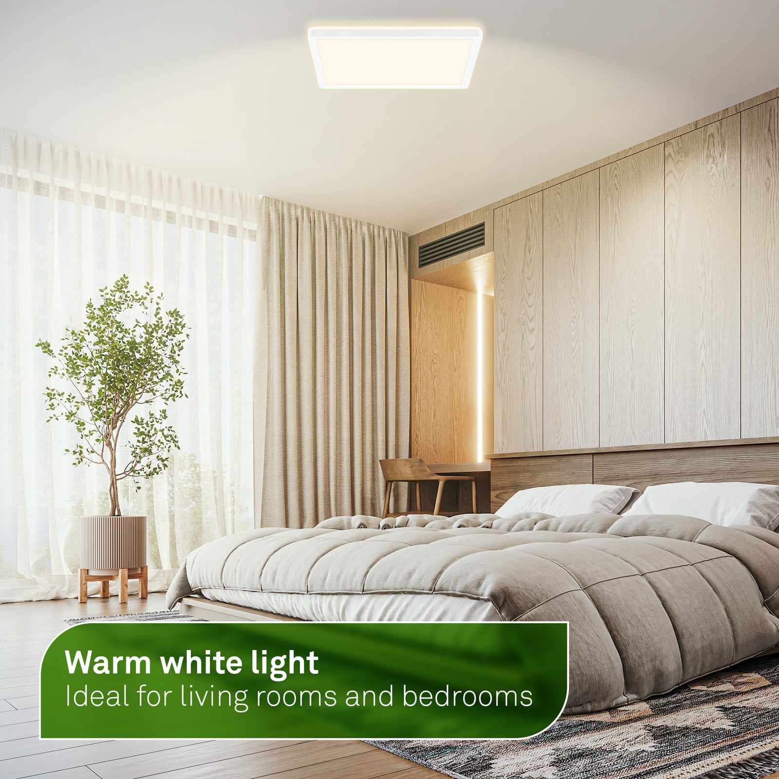 Oversikt av LED-taklampe Tava A CCT dimbar 29x29 cm med fjernkontroll