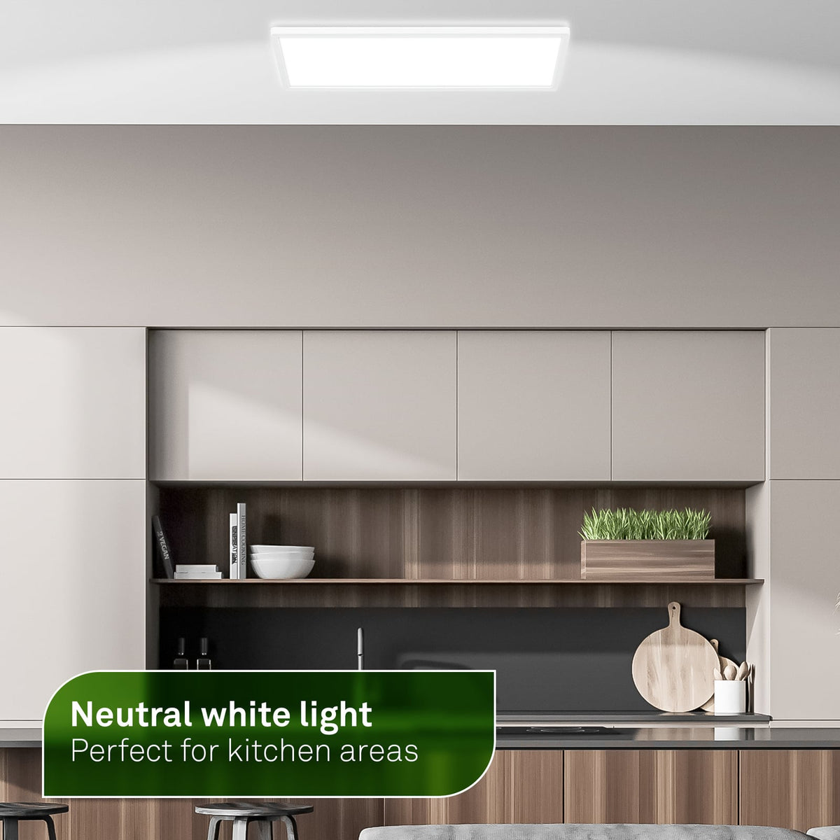 Nærbilde av LED taklampe Tava A rektangulær hvit 58x20 cm