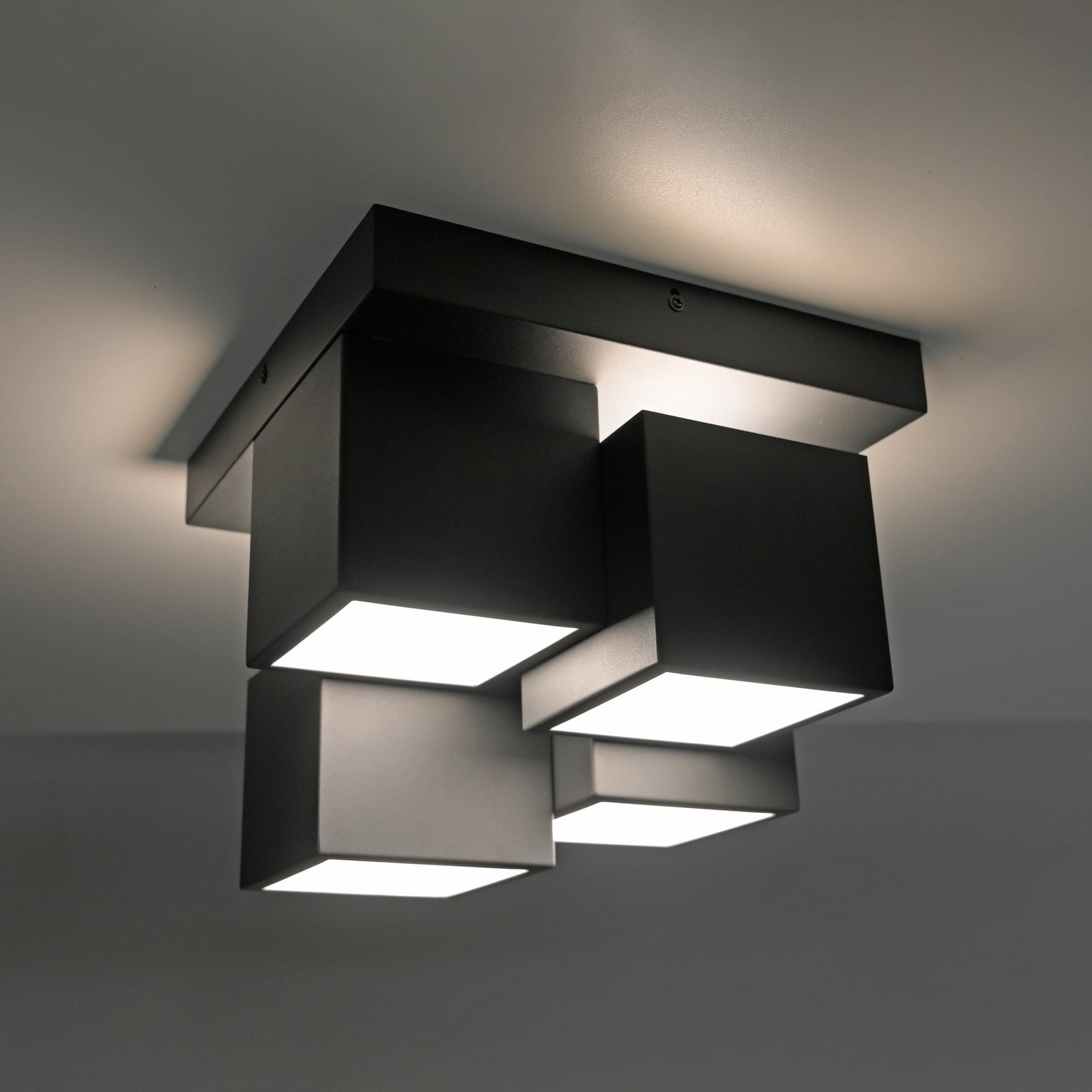 LED taklampe Tetris jern svart 30x30 cm 3000K lysdetalj