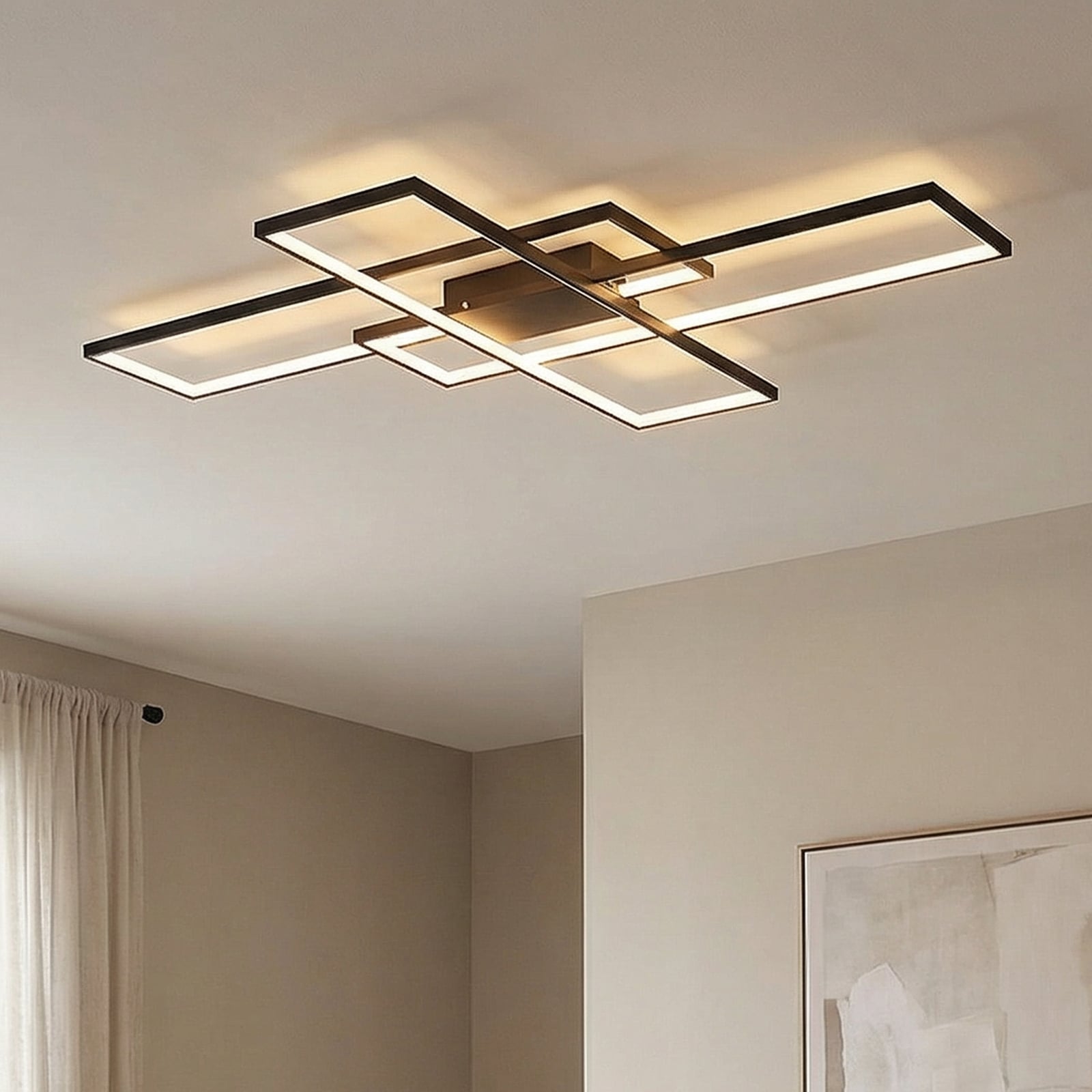Sidevisning av LED taklampe Tetson svart metall 99 cm