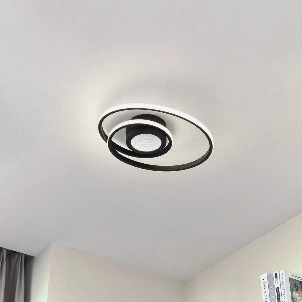 LED taklampe Thalina dimbar svart Ø45 cm bakside