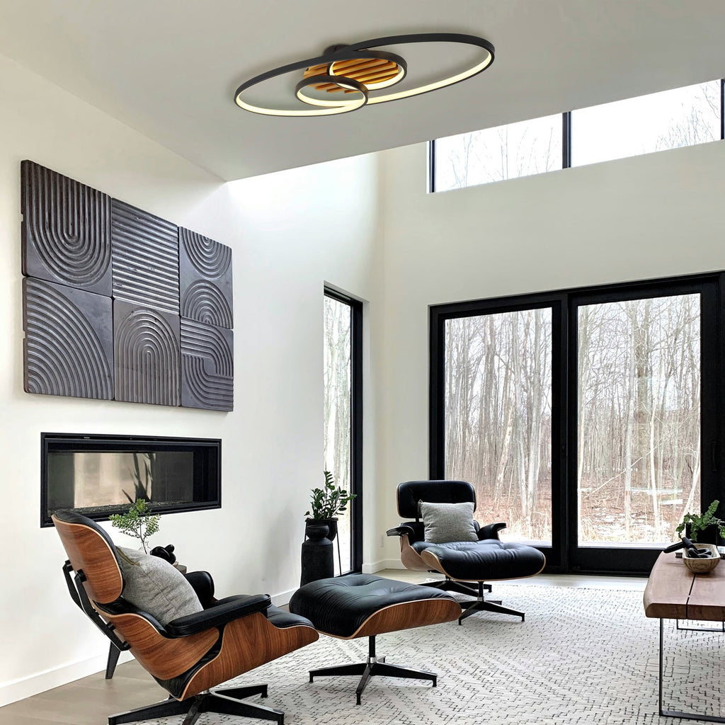 LED taklampe Tisha I svart matt/tre bakside