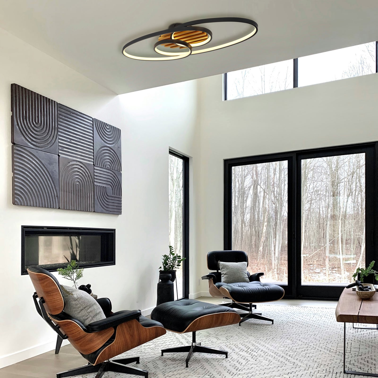 LED taklampe Tisha I svart matt/tre bakside